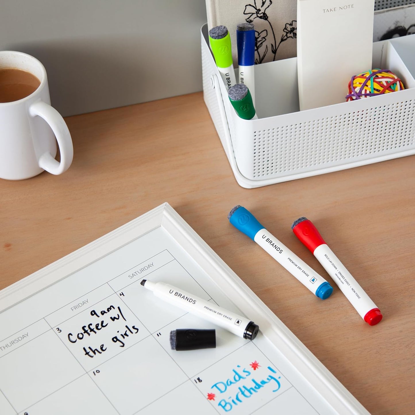 U Brands Fine Tip Dry Erase Markers with Eraser Set of 5, Includes 3 Whiteboard Markers, 1 Eraser, and 1 Board Cleaner Spray