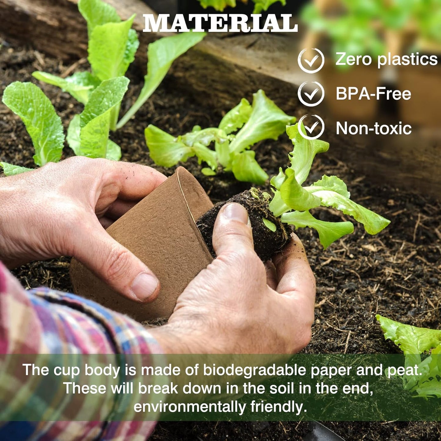 40Pcs 3.15 Inch Peat Pots, Biodegradable Eco-Friendly Round Plant Seedling Starters Kit, Seed Germination Trays with 10 Labels for Flower Vegetable Tomato Saplings & Herb Germination, Khaki