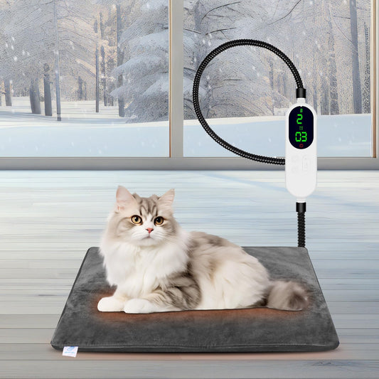 ENJOY PET Pet Heating Pad, Dog Heating Pad with 13 Level Timer and 9 Level Temperature, Indoor Heating Pads for Cats Dogs with Chew Resistant Cord, Long-Time Working Pet Heated Mat, Auto Power Off