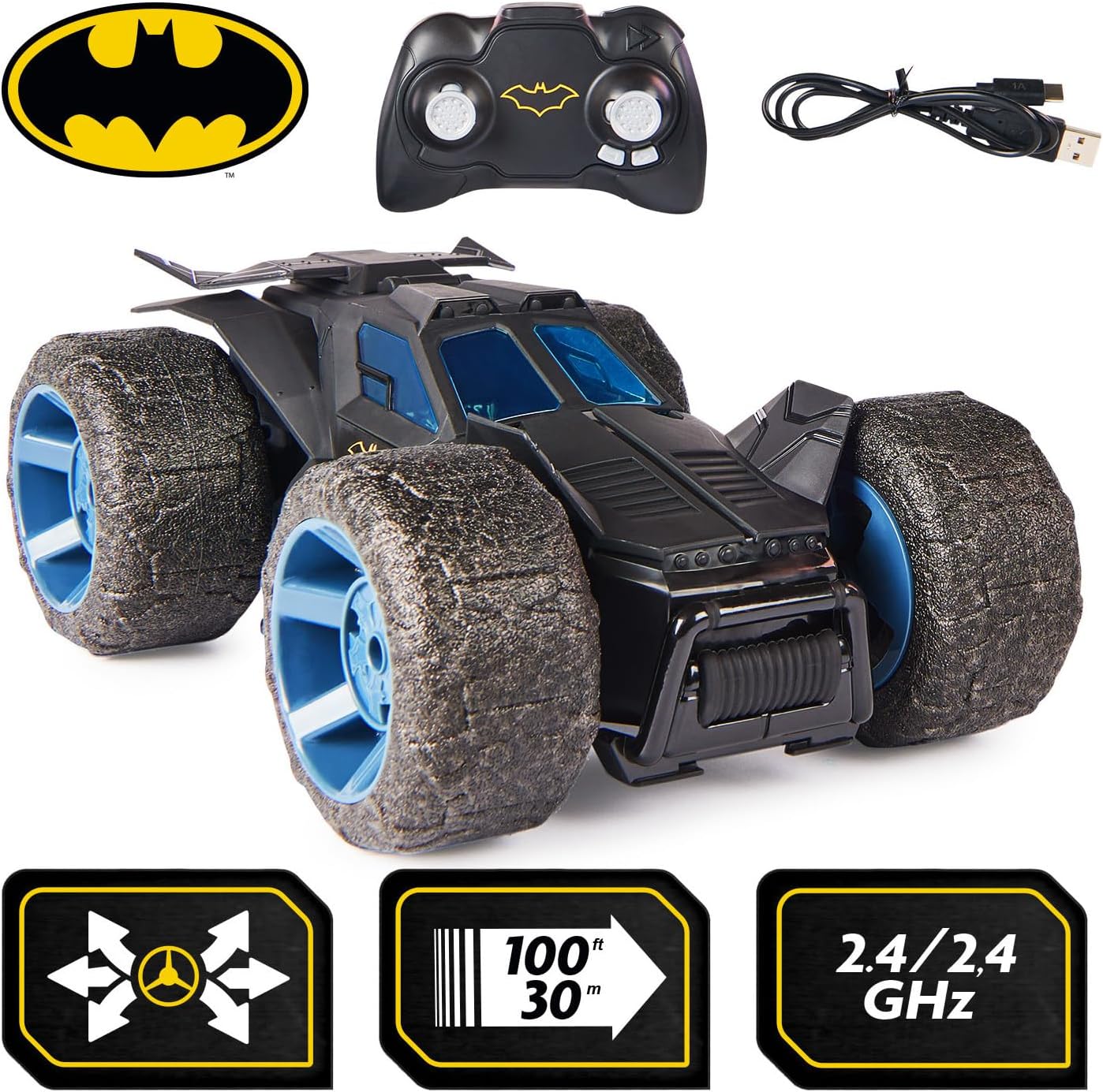 DC Comics, Batman Stunt Force Batmobile, Indoor Remote Control Car, Turbo Boost & Crazy Stunts, Collectible Super Hero Kids Toys for Boys and Girls 4 and Up