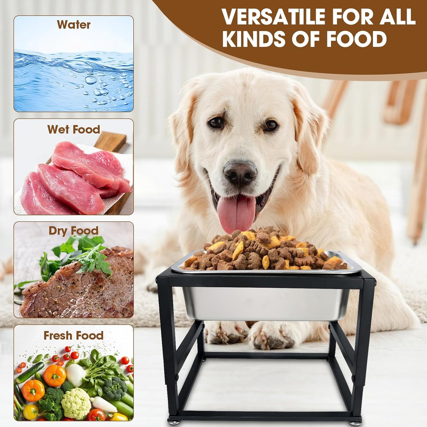 Elevated Dog Water Bowl 3.5 Gallons, 4 Height Adjustable Raised Dog Bowl Stand, Non-Slip, Stainless Steel Food & Water Feeding Bowls for Large Breed