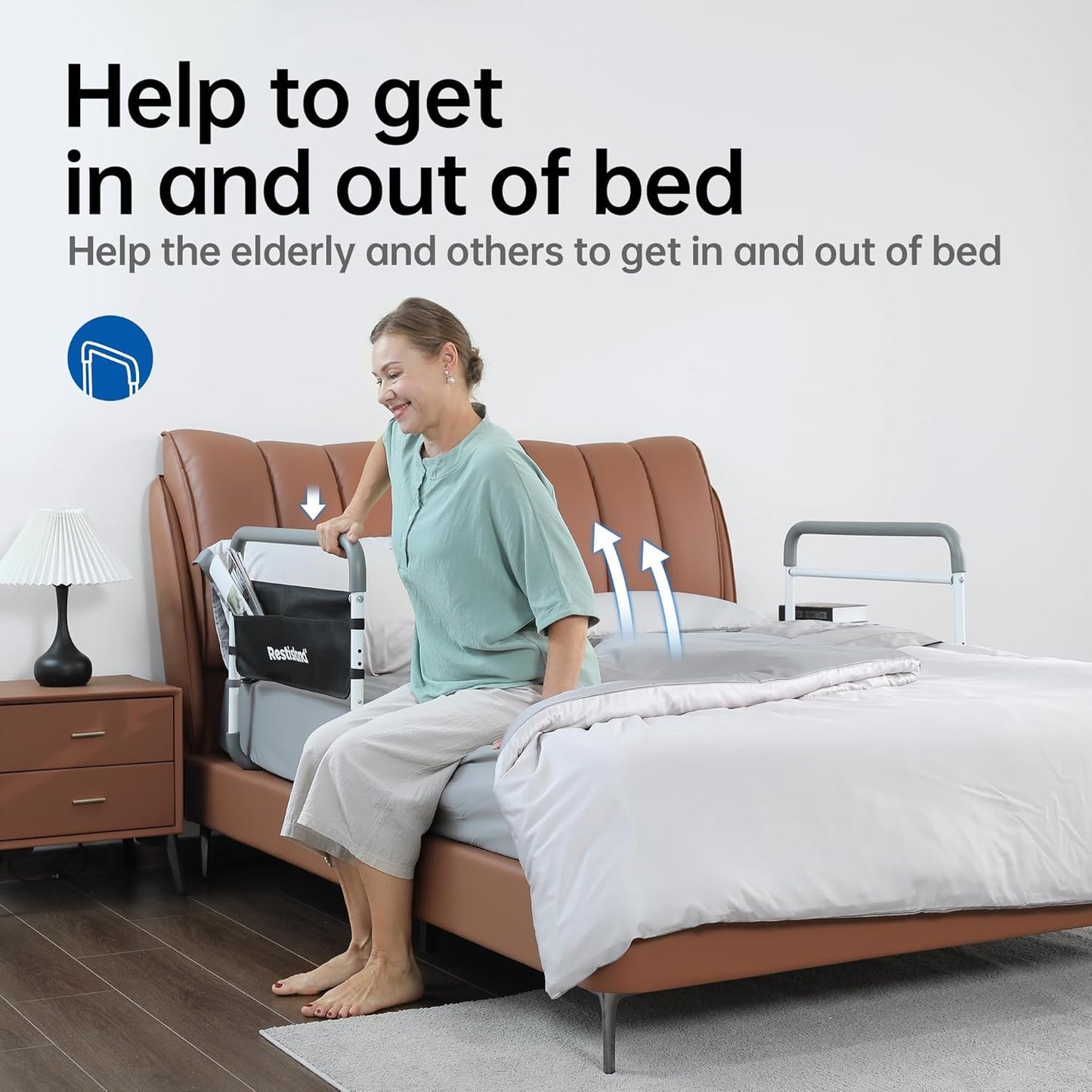 Dual Bed Side Hand Rail, Bed Assist Rail Adjustable Medical Hospital Assistive Devices Bed Rails for Elderly Adults, Fits Queen, Full & Twin Beds