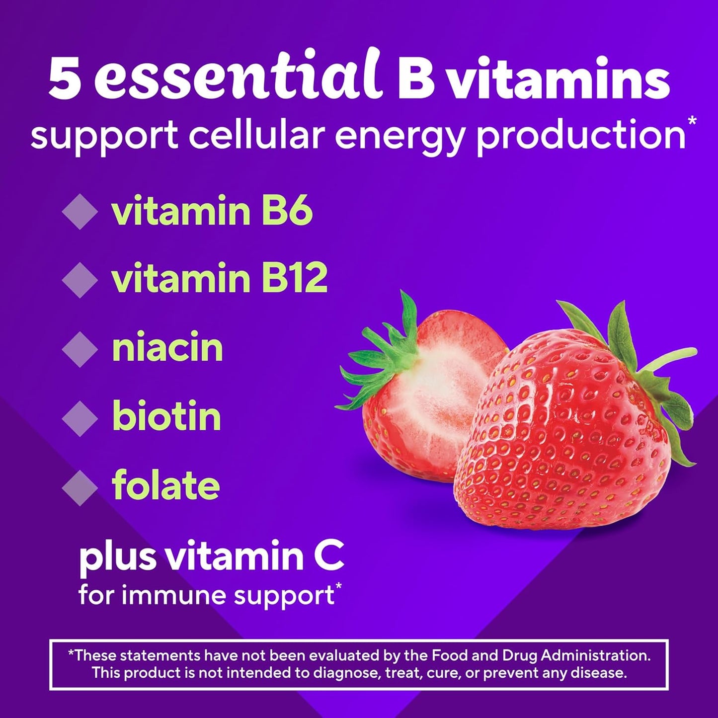 vitafusion B-Complex Gummy Dietary Supplements, with 5 B Vitamins to Support Cellular Energy Production (1), Plus Vitamin C, Strawberry Flavor, 60 Count