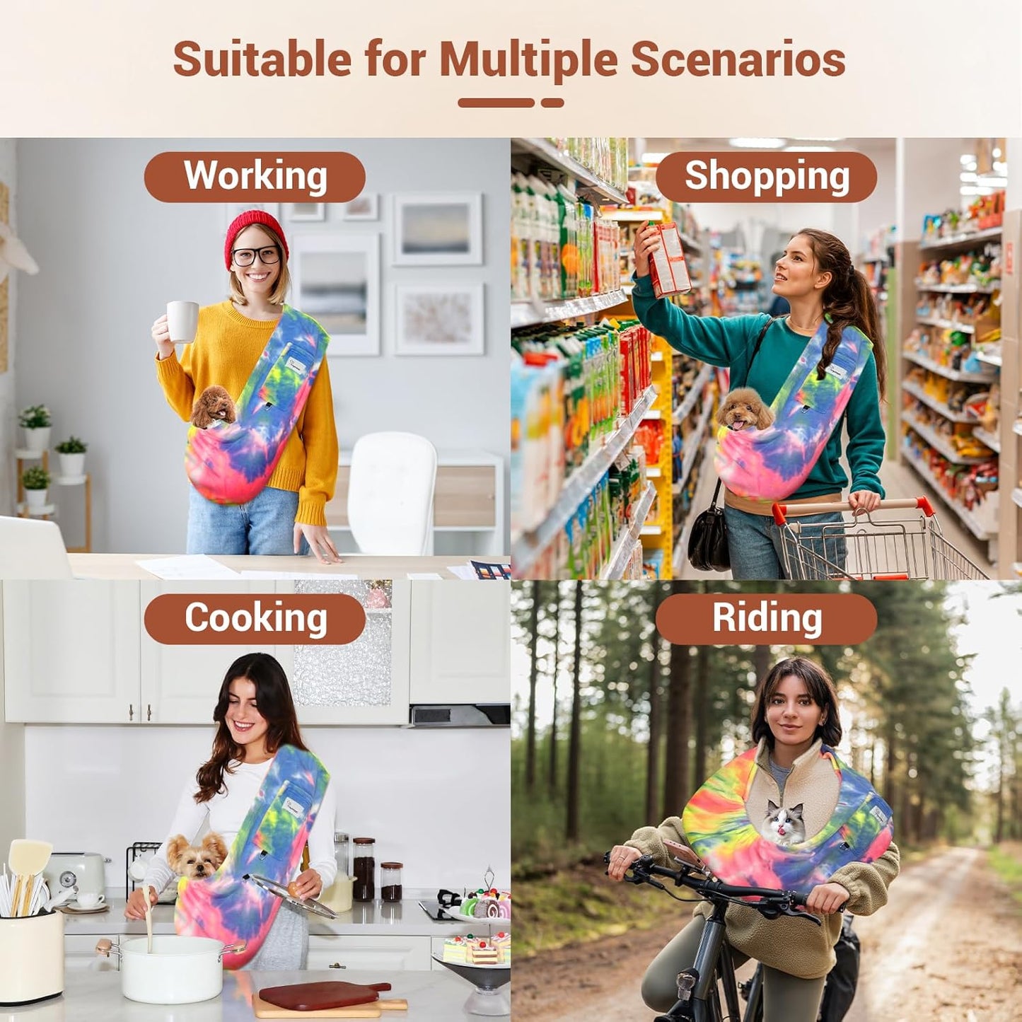 Dog Sling Carrier for Cats and Small Dogs – Hands Free Pet Sling with Adjustable Safety Strap & Buckle, Soft Cat Sling Carrier for Snuggling, Portable Dog Carrier Sling (Medium, Fruits)