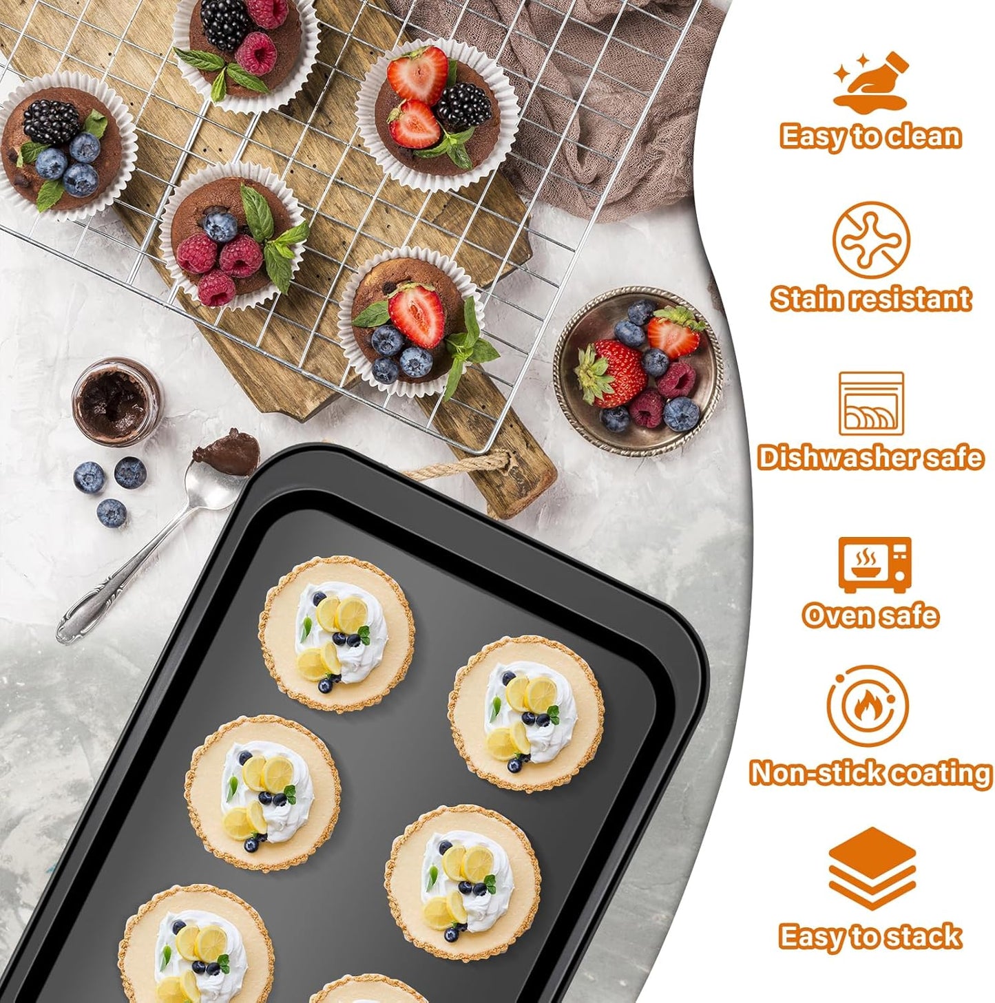 6-Piece Carbon Steel Bakeware Set, Nonstick Baking Pans with Cookie Sheet, Deep Roaster, Square Pan, Loaf Pan, Muffin Pan for Cooking,Baking Pans Set (black)