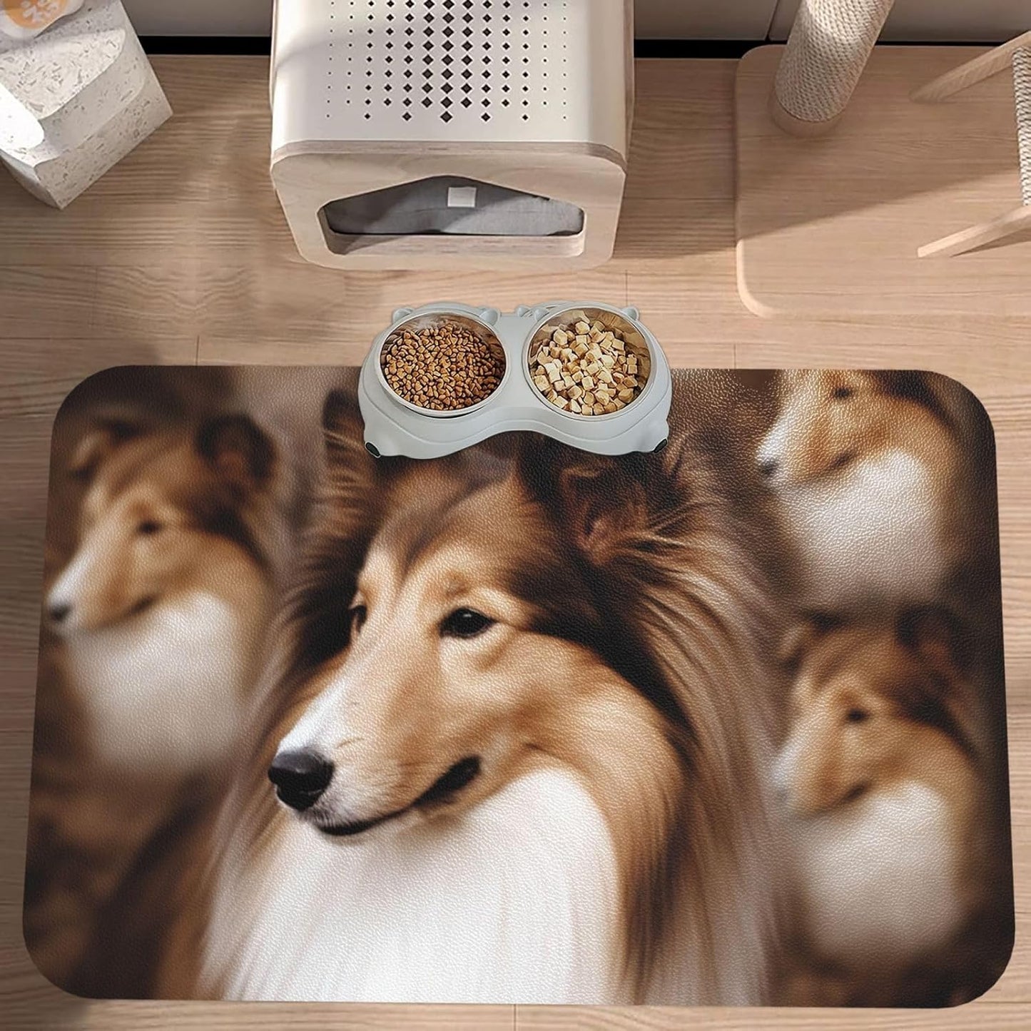 Pet Feeding Mat Leather Dog Food Mat Waterproof Pet Tablecloth Shelties Dog Pet Placemat for Dogs Absorbent Dog Bowl Mat Anti-Slip Dogs Mats for Food and Water