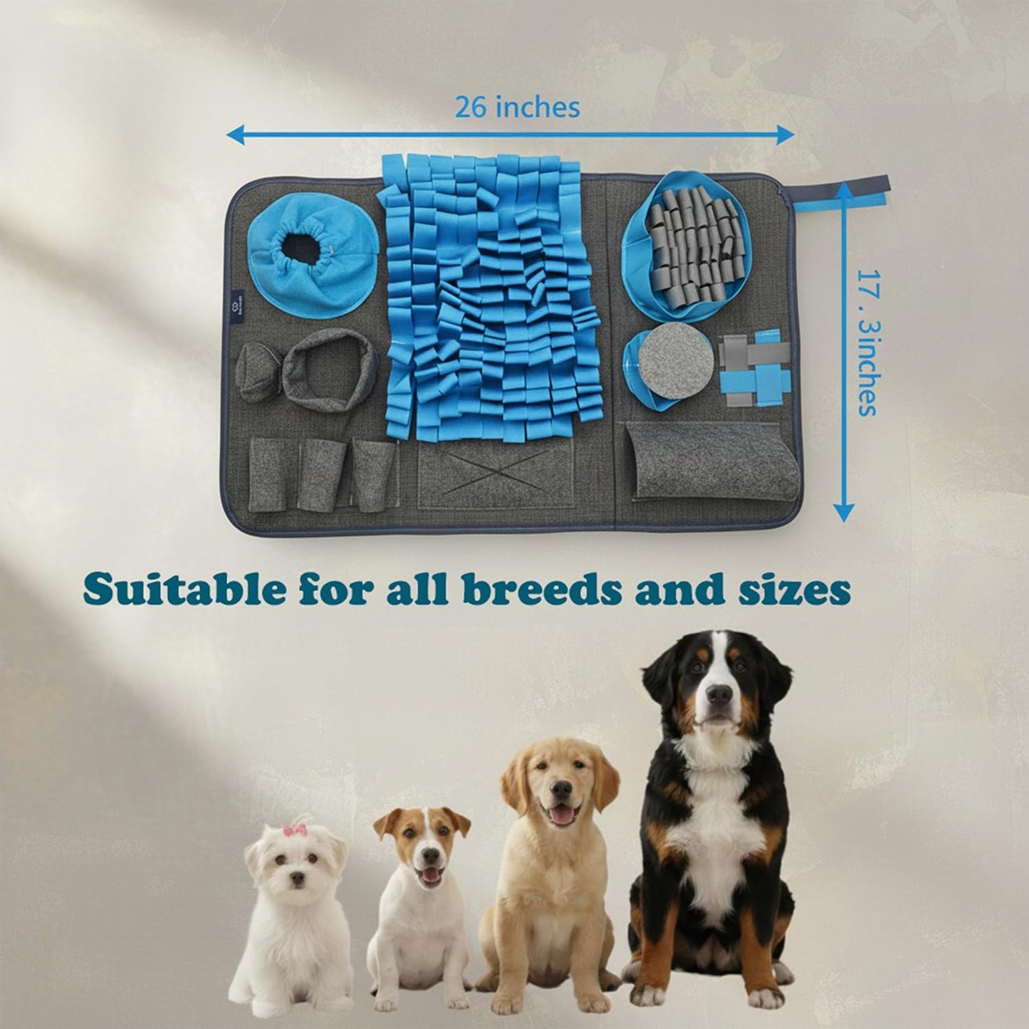 Snuffle Mat for Dogs, M Size Blue Interactive Dog Sniffing Pad, Non-Slip Puzzle Toy for Small Medium Breeds, Washable Foraging Mat for Boredom Anxiety Relief