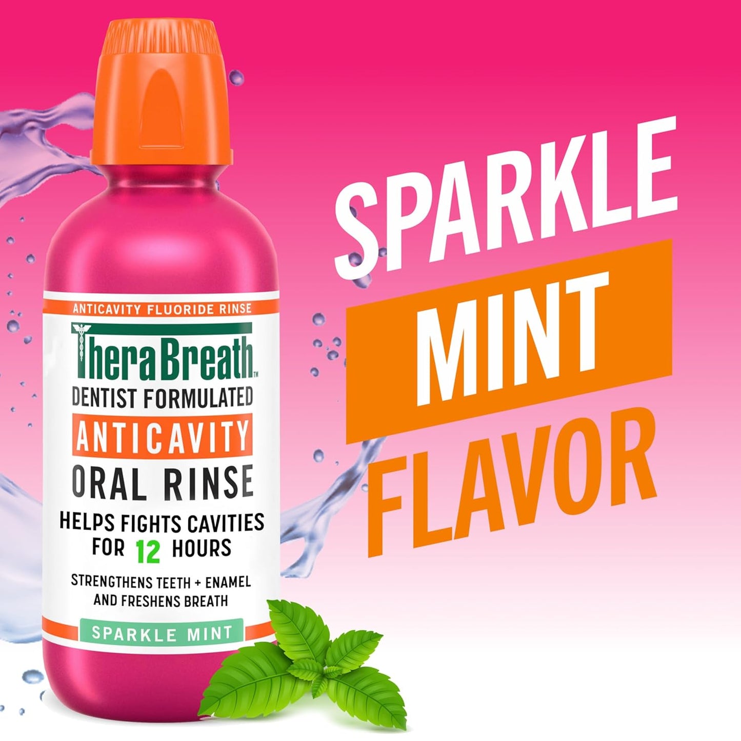 TheraBreath Anticavity Fluoride Oral Rinse Mouthwash, Fights Cavities, Strengthens Enamel and Freshens Breath, Dentist-Formulated, Alcohol-Free, Sparkle Mint Flavor, 16 fl oz, Pack of 2