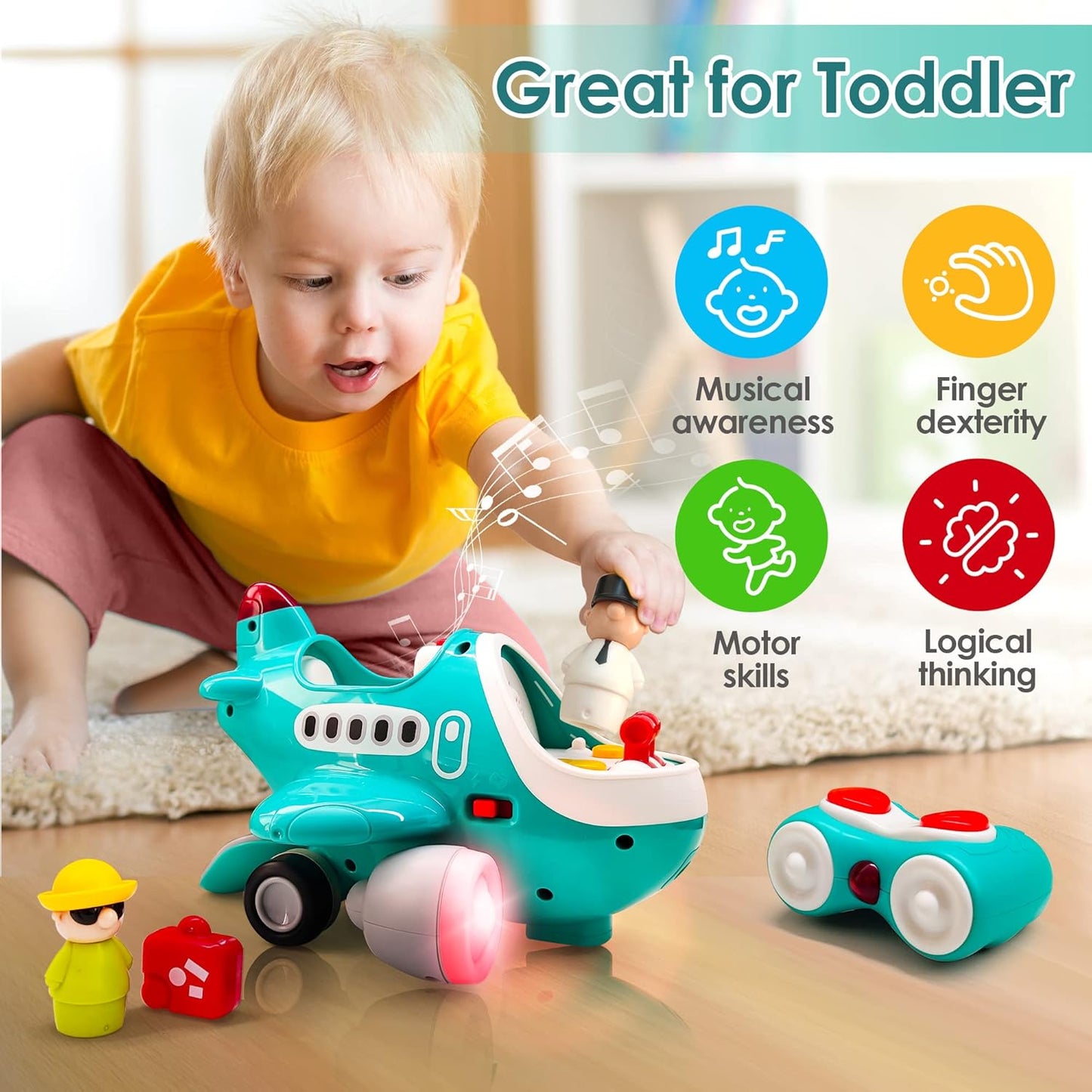 iPlay, iLearn Baby Airplane Toys, Cool Remote Control Plane Toy for Toddlers 2-3, Infant Musical RC Helicopter W/Light Sound, Birthday Gifts for 18 24 Month 2 3 4 Year Old Boy Girl Kids Children