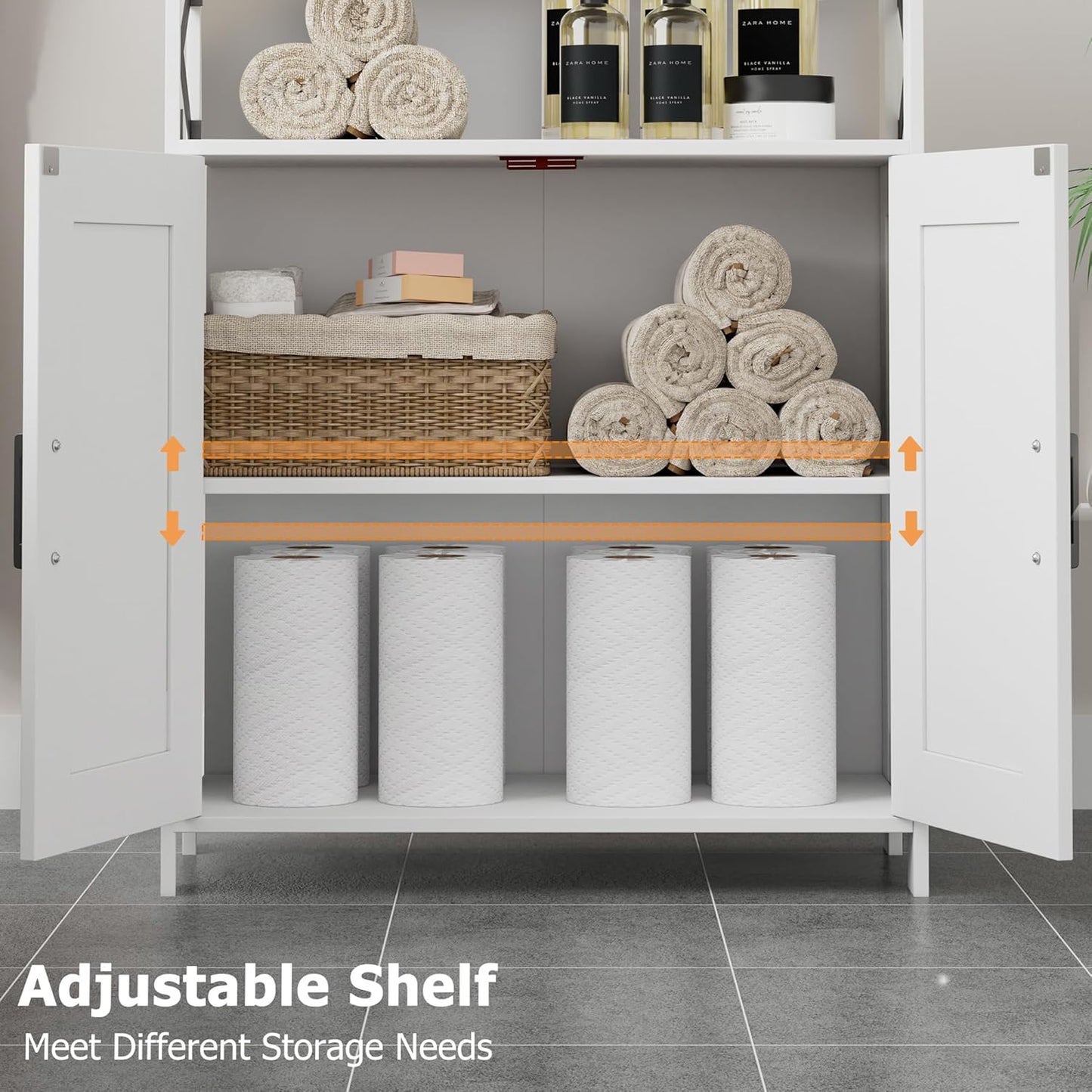 Homhedy Farmhouse Bathroom Storage Cabinet with 2 Doors, Toilet Paper Cabinet with Adjustable Shelves, Small Bathroom Cabinet for Kitchen/Laundry/Living Room, 11.8 x 23.6 x 31.5 Inches, White