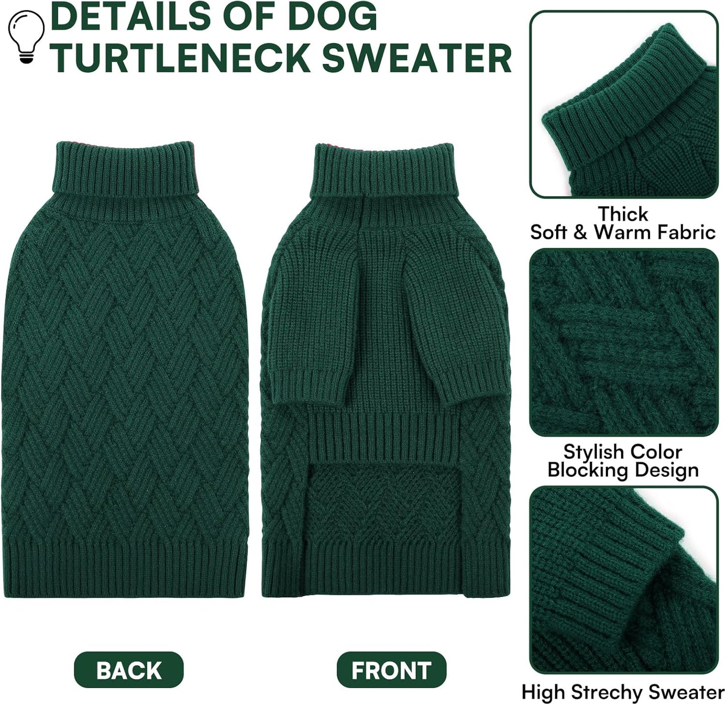 KOESON Small Dog Sweater Female and Male, Pullover Dog Sweater with Sleeves, Easy On Christmas Sweaters for Dachshund, Chihuahua, Pug, Yorkie, Warm Knitted Winter Apparel for Small Dogs, Green, S
