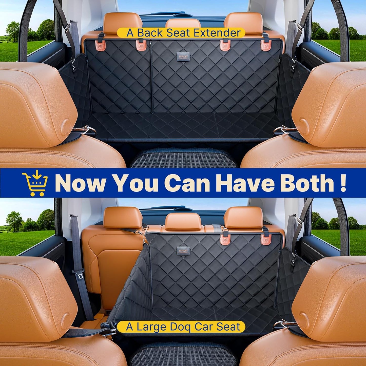Convertible Back Seat Extender for Dogs, Foldable 400lbs Hard Bottom Dog Car Seat Cover for Back Seat, Waterproof Dog Hammock Bed Backseat Cover for Dogs in Car SUV Truck Pet Seat Cover Black M