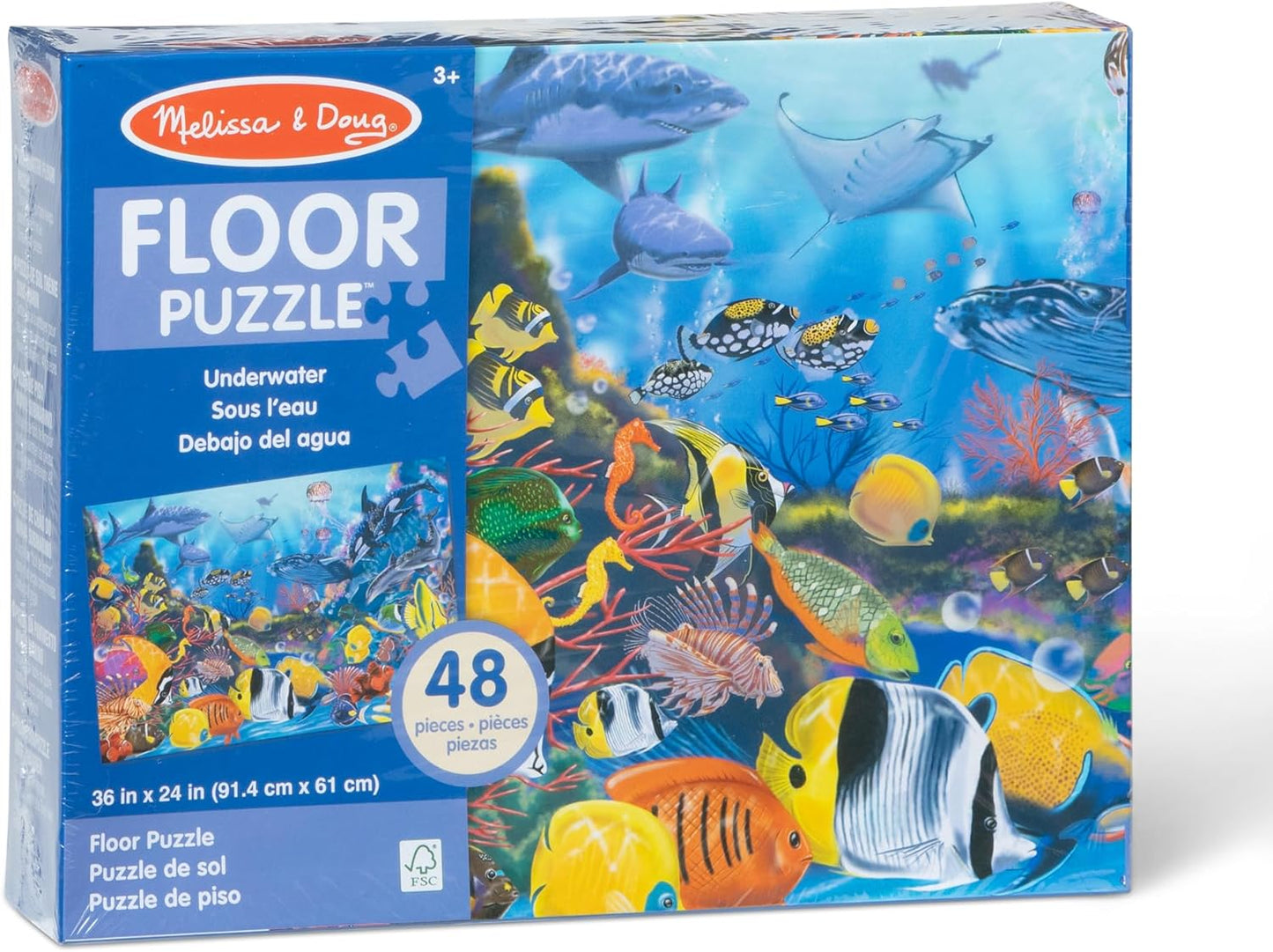 Melissa & Doug Underwater Ocean Floor Puzzle, 48 pc Jumbo Jigsaw Puzzle, Educational Screen Free Activity for Toddler, Preschoolers and Kids Ages 3+ (2 x 3 Feet) - FSC Certified