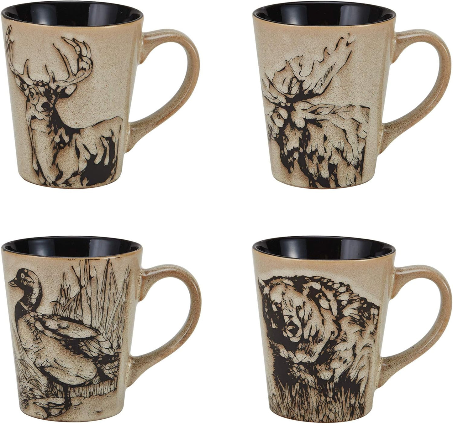 Mossy Oak Animal Print 16 Piece Dinnerware Set, Service for 4, Black and Beige