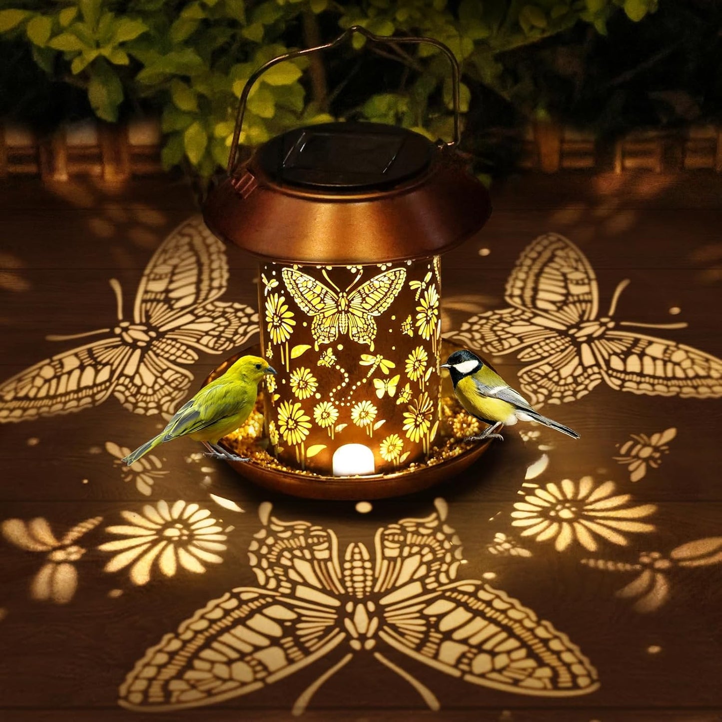 Solar Bird Feeders for Outdoors Metal Butterfly Lantern Hanging on a Tree Metal Wild Bird Feeder Decoration for Patio,Yard,Lawn,Pathway,Garden,Garden Decor Gifts for Bird Lovers Mom Friends