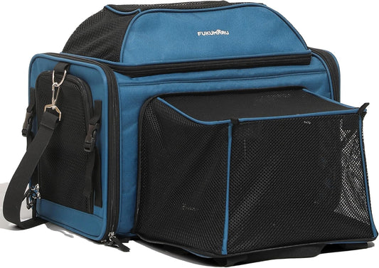 FUKUMARU Expandable Cat Carrier, 18x11x11 Soft Cat Travel Carrier, Ventilate Airline Approved Dog Carrier, Durable Small Dog Carrier with Anti-Scratch Mesh, Escape-Proof Pet Carrier for Cat, Blue