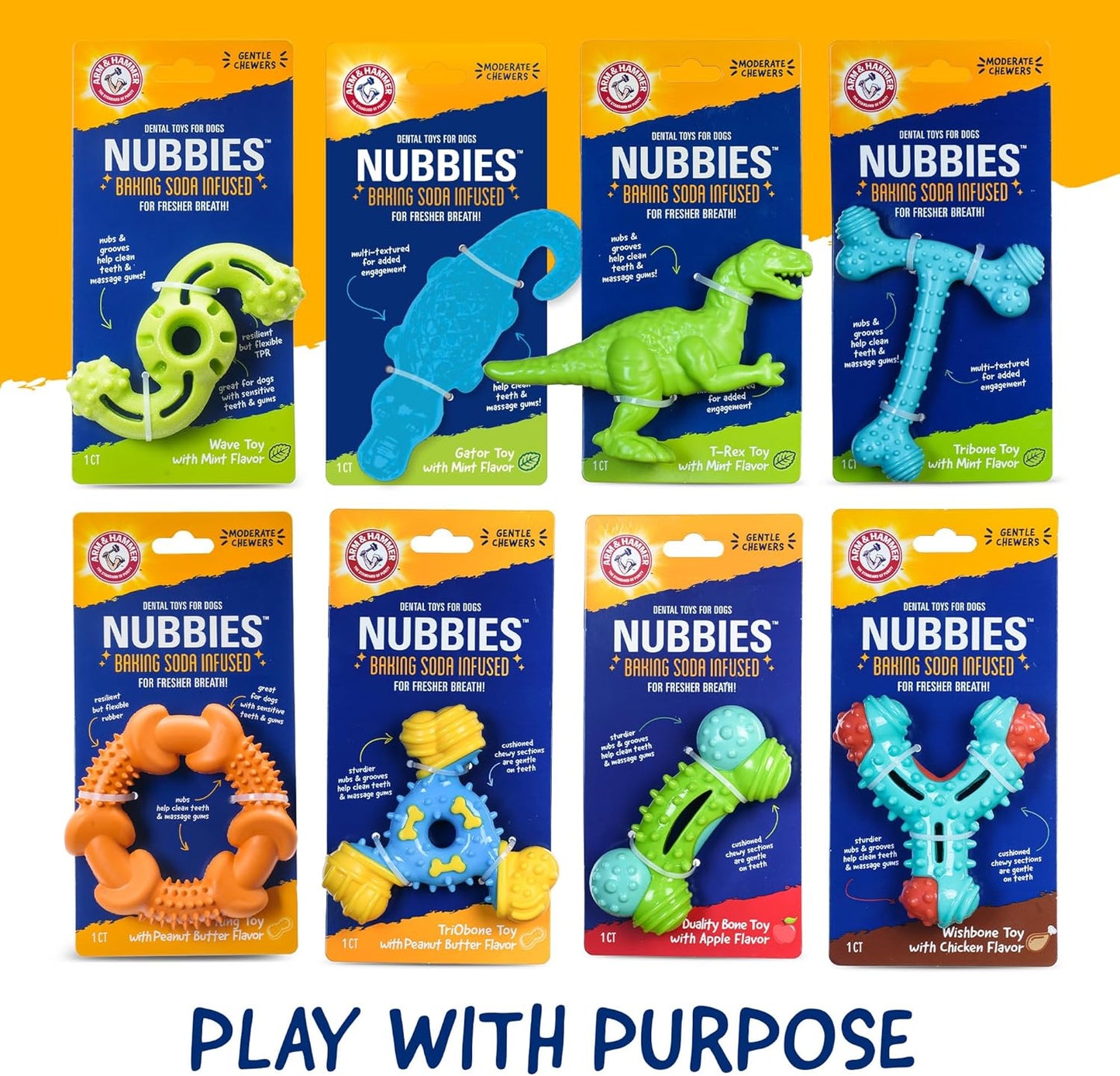 Arm & Hammer Nubbies T-Bone Dental Dog Chew Toy with Peanut Butter Flavor, Textured Chew Toy Designed to Help Clean Teeth and Support Oral Care for Dogs Up to 35 lbs - 24 Pack