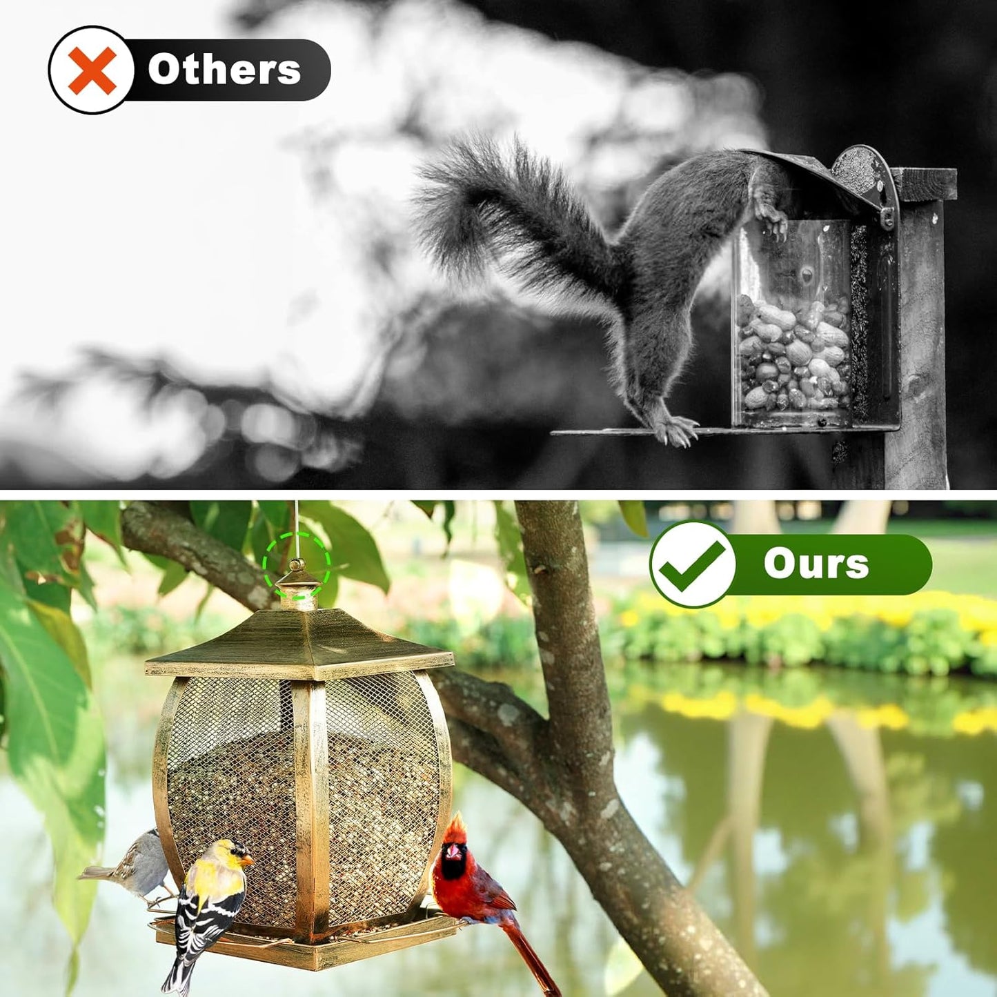 Bird Feeder, Heavy Duty Metal Wild Bird Feeders for Outdoors Hanging, 9 Lbs Extra Large Retro Lamp Shape Birdfeeder for Garden Yard Outside Backyard, Easy Fill