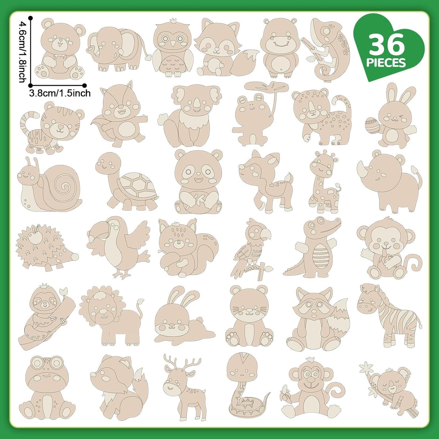 gisgfim 36Pcs Wooden Magnet Painting Craft Kit DIY Wooden Magnets Coloring Arts Crafts for Kids Ages 4-8 8-12 for Birthday Party Gifts Toys Jungle Animal Creativity Supplies Party Favors