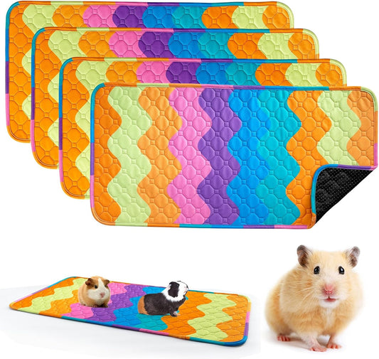 Guinea Pig Cage Liner, 4 Pack 31*16" Reusable Guinea Pig Bedding, Fast Absorbent Pee Pads for Small Animal, Rabbit, Bunny, Hamster, Puppy with Waterproof & Anti Slip Bottom