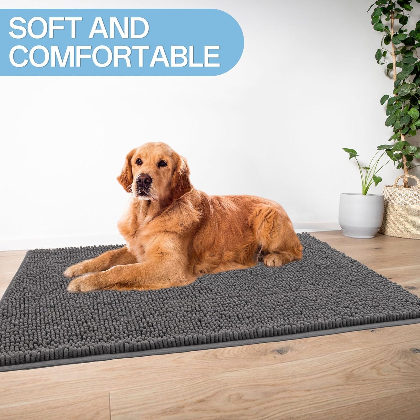 Amyracel Dirt Trapping Door Mat, 48" x 96" Large Absorbent Dog Door Mat for Muddy Paws, Quick Dry Non Slip Chenille Mud Mat for Dogs, Machine Washable Entry Indoor Entryway Rug for Inside Floor