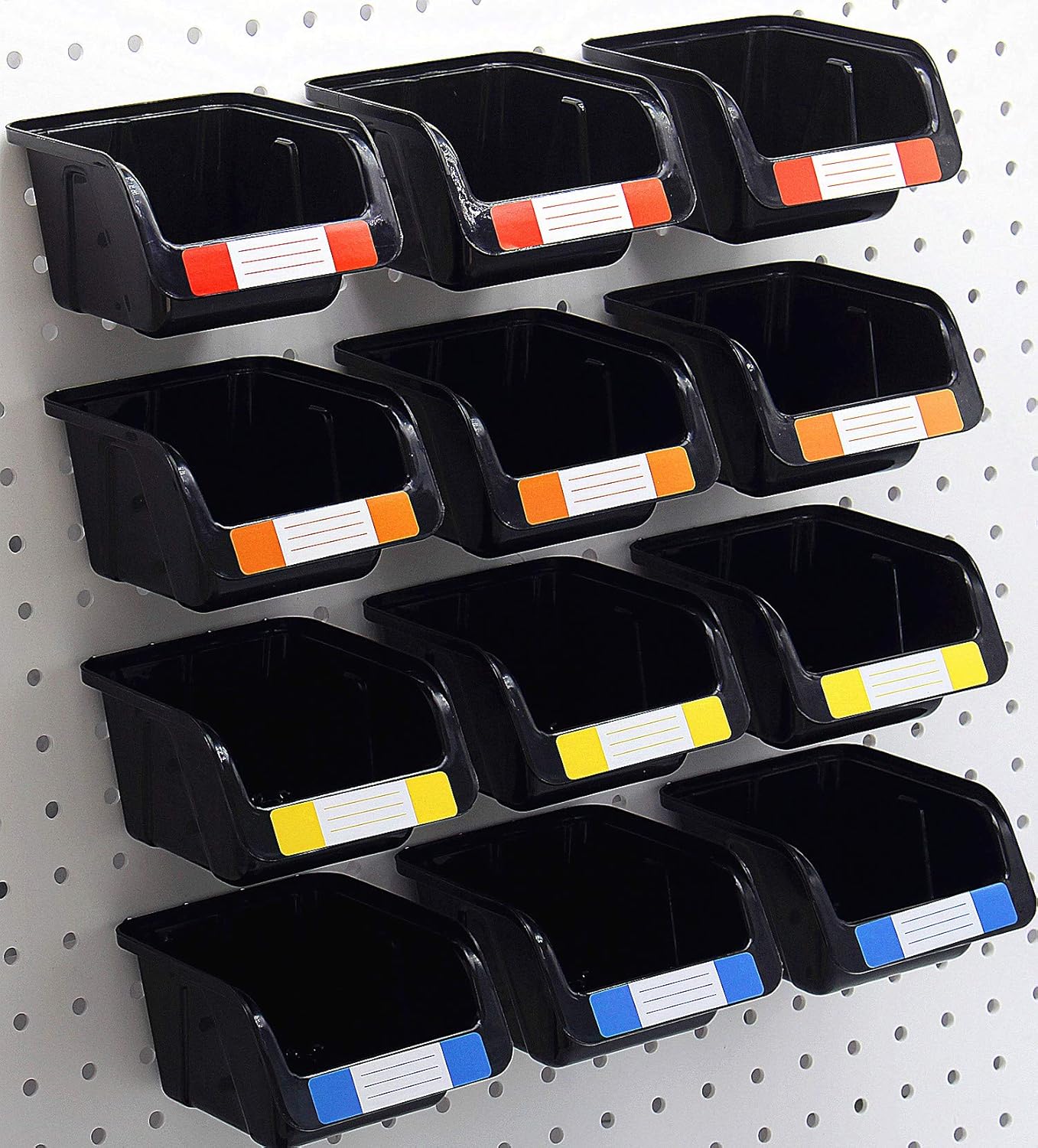 Colorstorm Pegboard Bins Kit 12 PACK Black Pegboard Parts Storage Tool Peg Borad Workbench Bins Organize Hardware,Attachments,Accessories (12 Pack)