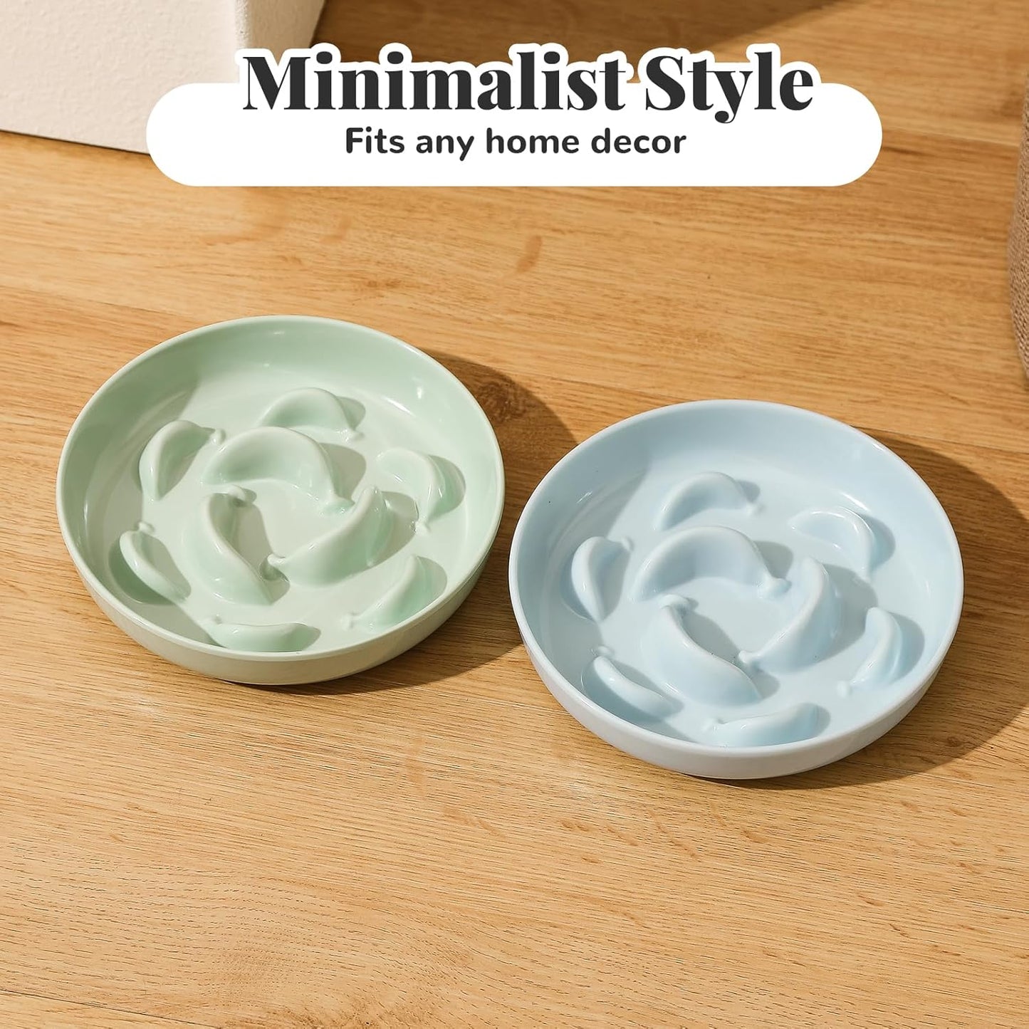 Melamine Cat Slow Feeder Bowl - Pastel Series Cat Plate for Dry and Wet Food - Cute Maze Feeder Dish for Healthy Eating - Dishwasher Safe - 6.3''W x 1.2''H - 7 OZ - Ivory White