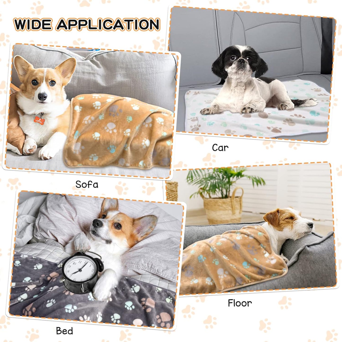 Rezutan Upgraded Dog Blankets for Medium Dogs, 3 Pack Dog Cat Blanket Washable, Soft Pet Throw Cover Suitable for Kennel Crate Bed, Cute Paw Pattern, 30"x20" Grey/Brown/White