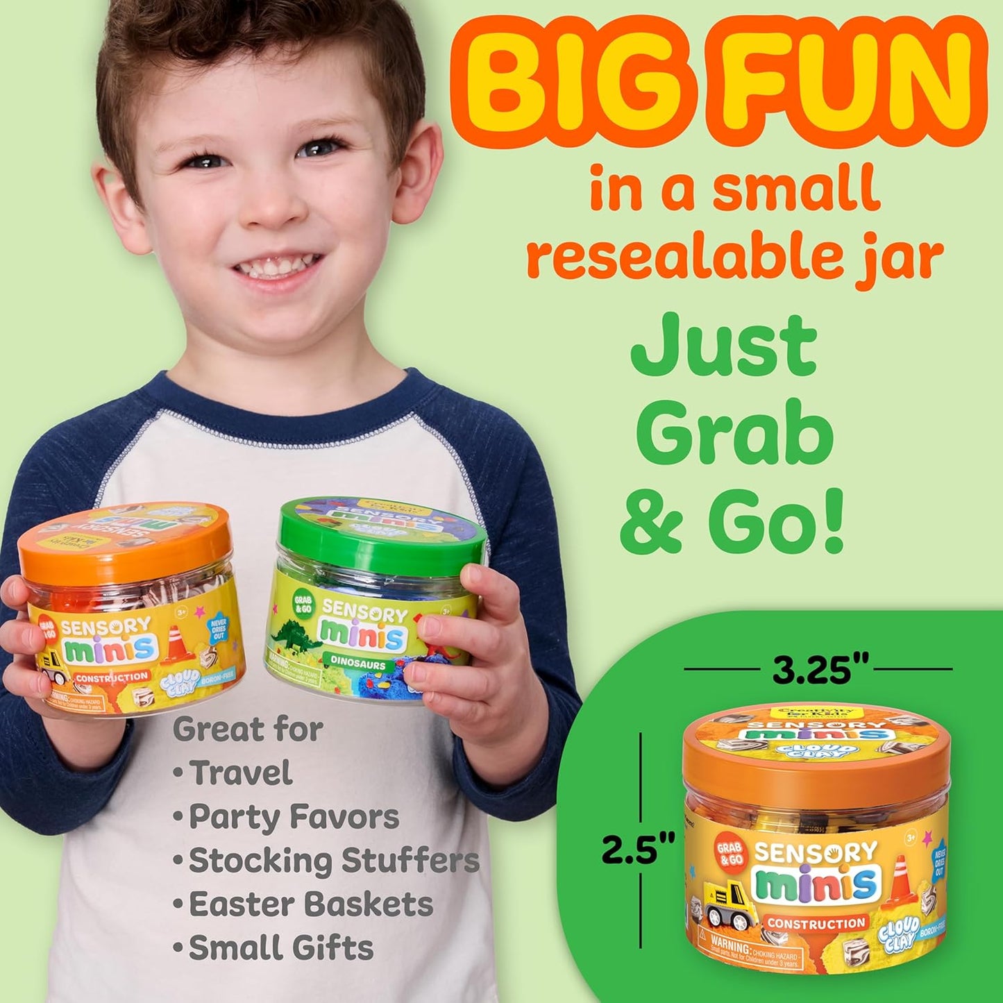 Creativity for Kids Sensory Minis Construction Kit | Cloud Clay Sensory Toy with Excavator for Kids | Easter Basket Stuffers Mess-Free, Screen-Free Travel Toy (Ages 3+)