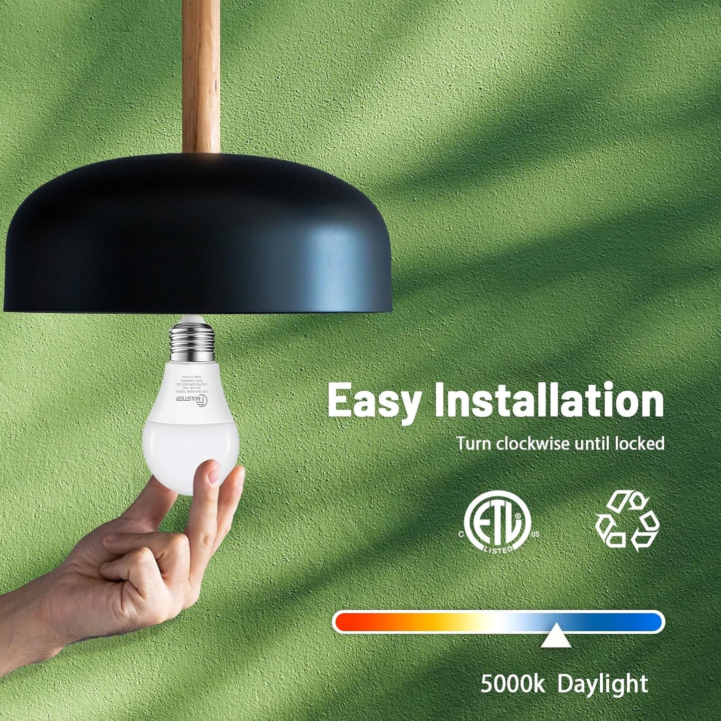 A19 LED Light Bulb, 100W Equivalent Light Bulbs, 15W 5000K Daylight, 1500 Lumens, Non-Dimmable LED Bulb, E26 Standard Base for Indoor and Outdoor, ETL Listed, 6-Pack