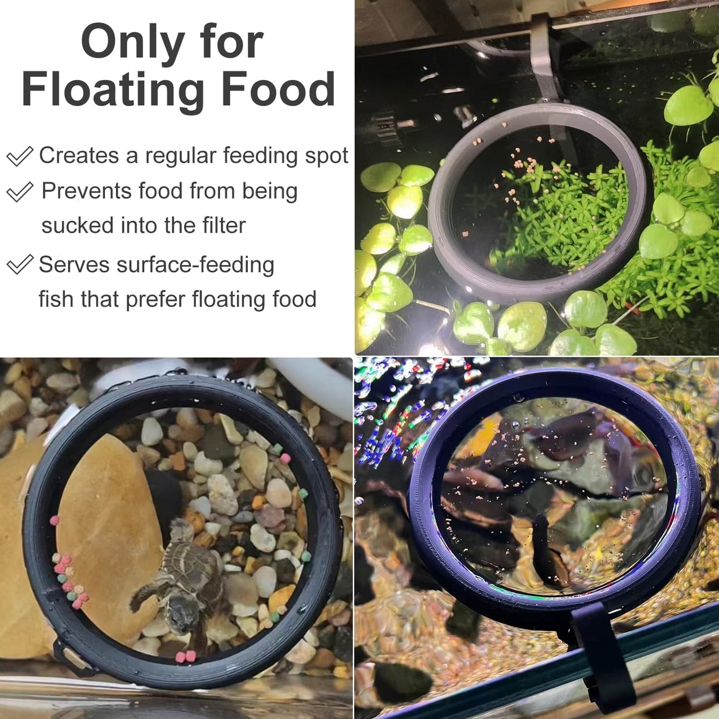 Clip On Fish Feeding Ring, Floating Aquarium Feeder, Non-Shedding Fish Food Holder for Betta Goldfish Guppy Turtle