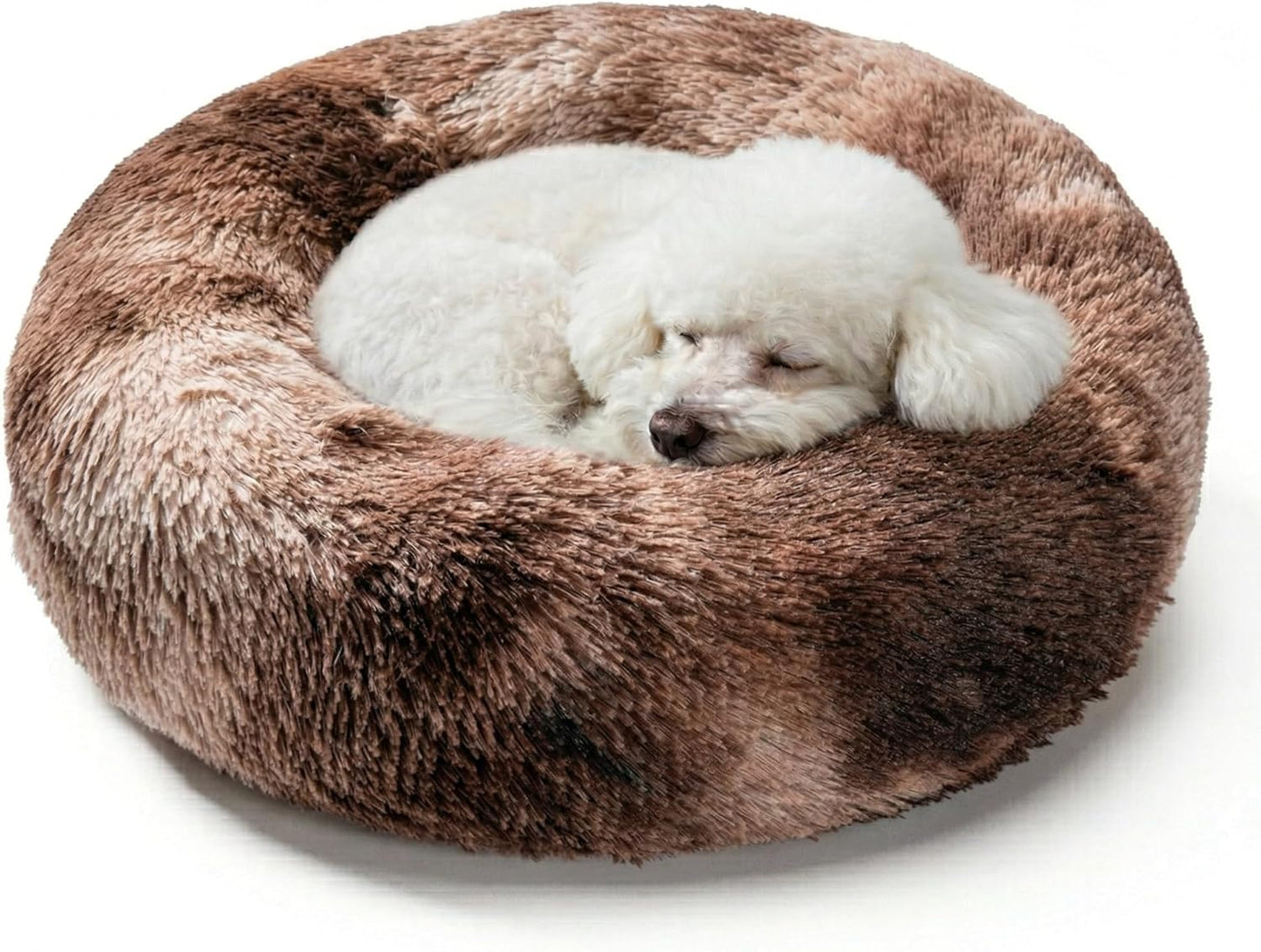 Dog & Cat Bed, 20in Small Medium Size Dog Bed for Puppy and Kitten, Washable Round Fluffy Pet Bed (Coffee Latte Gradient)