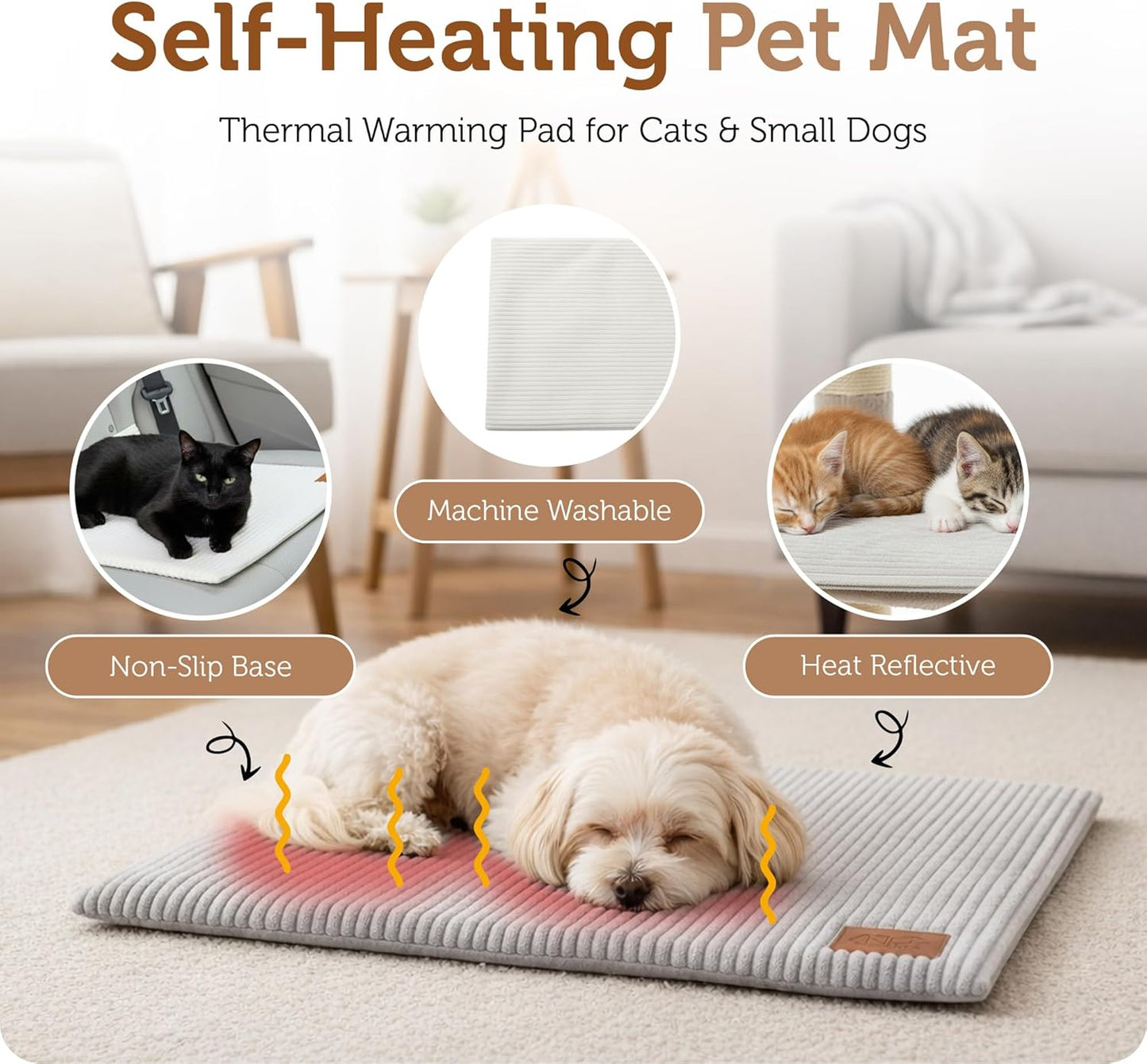 Nona Pelona Cat Heating Pad, Self Warming Pet Mat for Cats and Small Dogs, Self Heating Cat Bed No Electricity, Washable Cover Non Slip Base Indoor 24 x 18 Inch