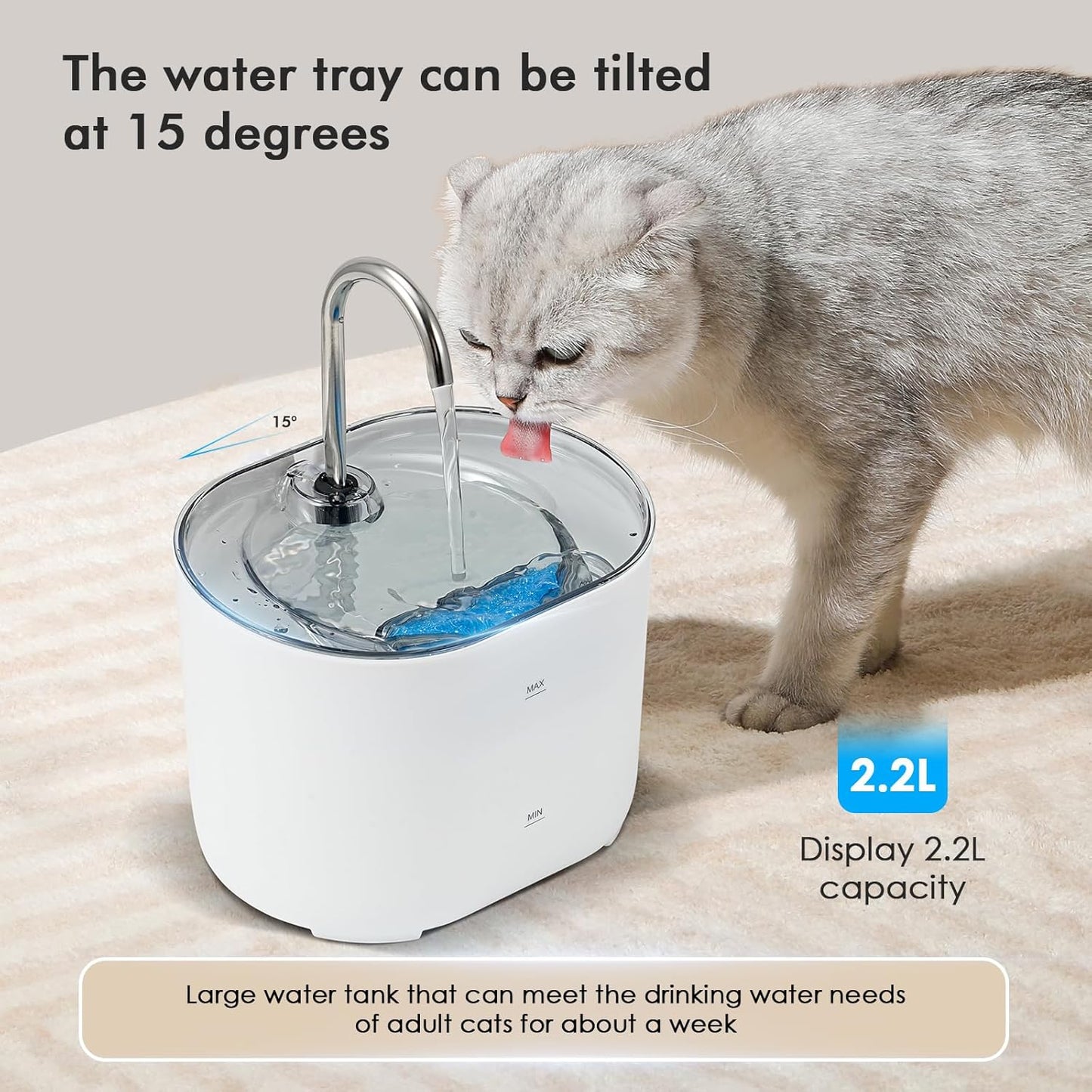 Cat Water Fountain,74oz/2.2L Cat Automatic Water Fountain with a Detachable Water Tank,Pet Water Dispenser for Cats,Dogs,Quiet Pump Inside