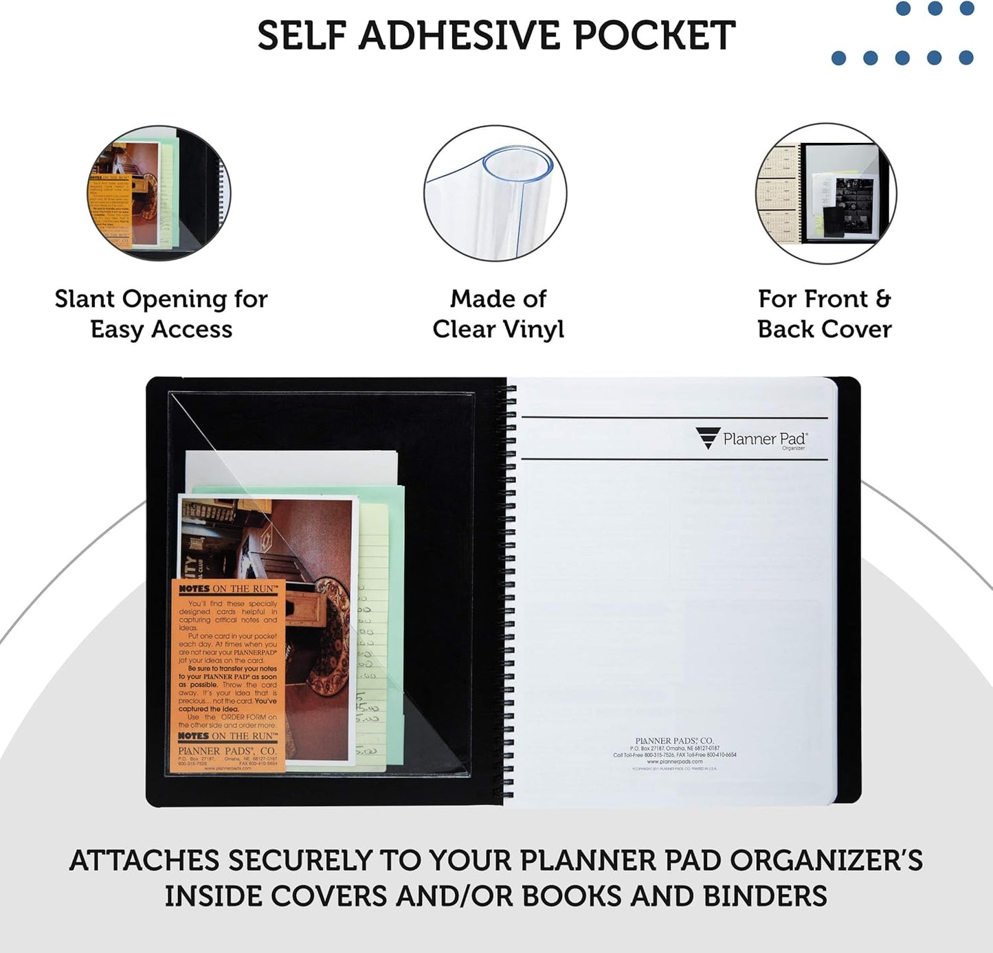 Planner Pad Insta Pockets, Front and Back Planner Pocket Combo, Executive Size, Clear Vinyl, 8” x 10”
