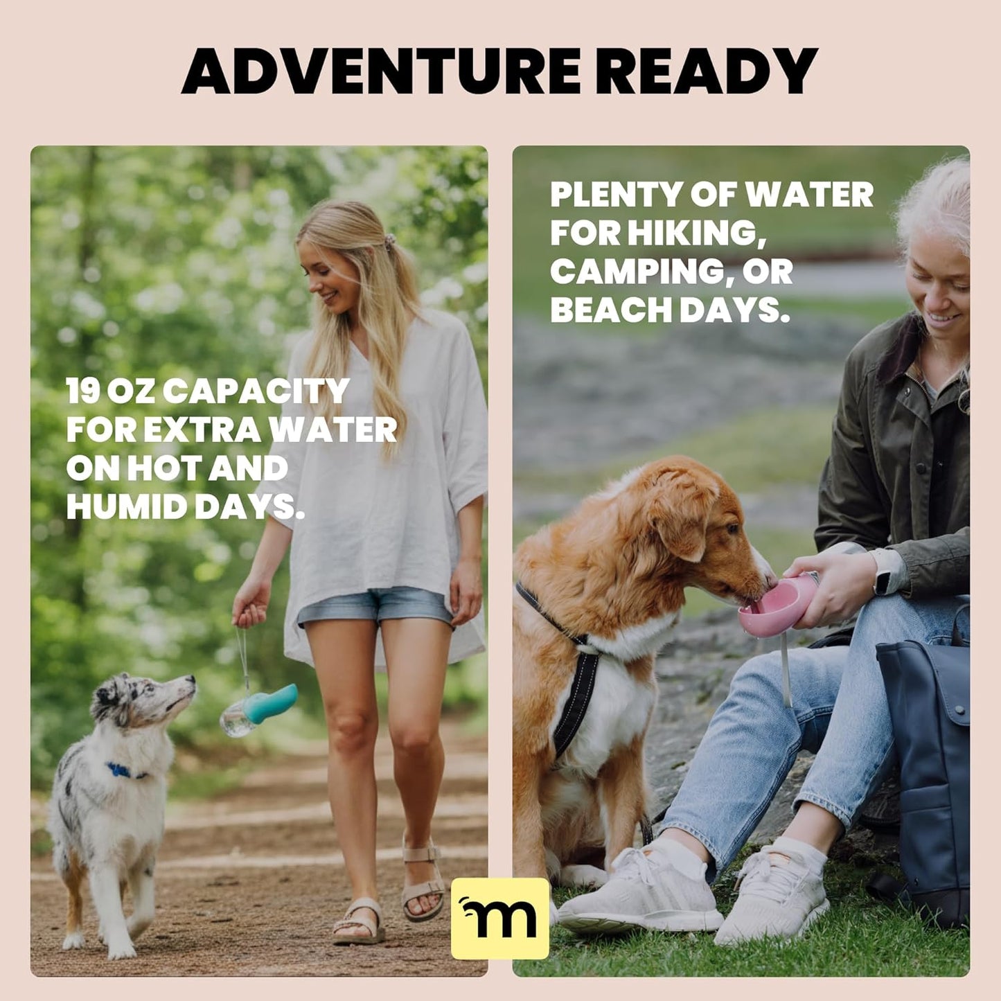 MalsiPree Portable Dog Water Bottle - 19 Oz, Blue - Leak-Proof Water Bowl Dispenser with Lock for Hiking, Travel & On-The-Go