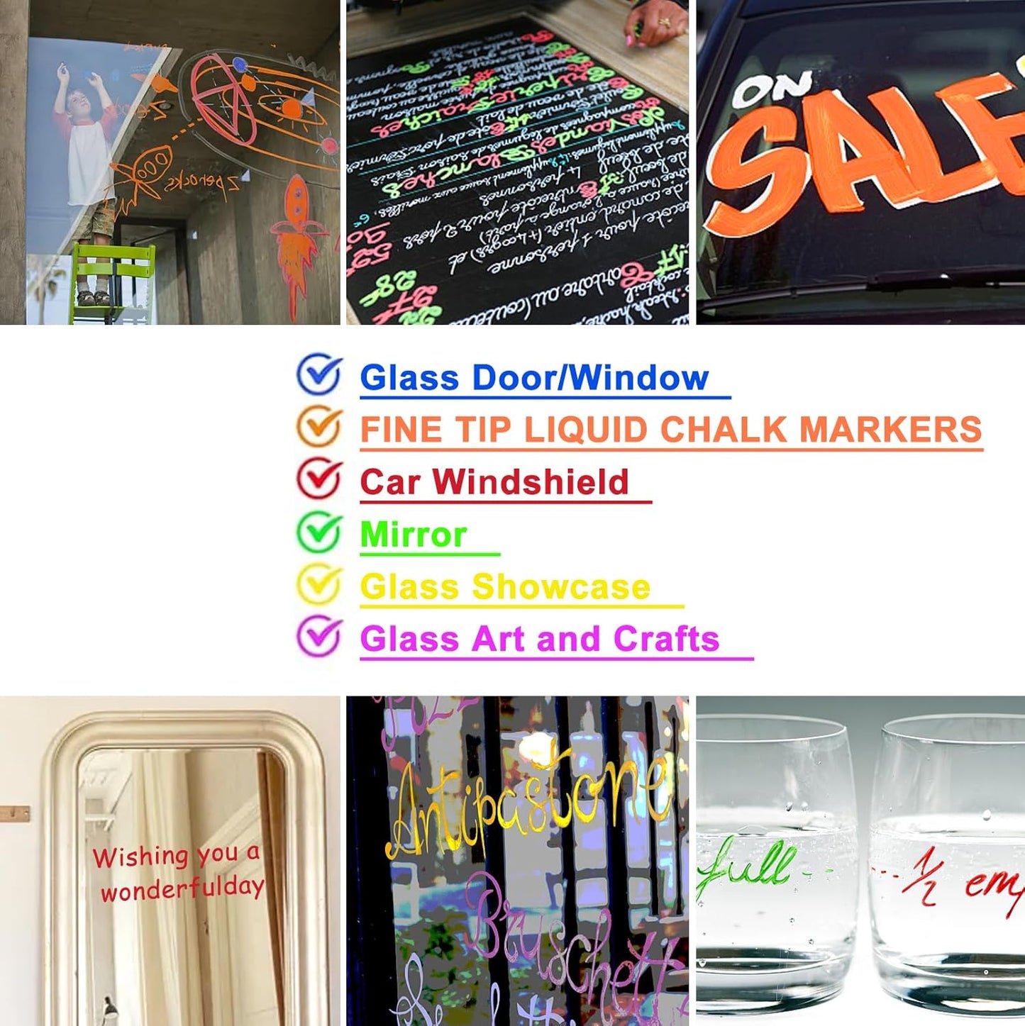 Liquid Chalk Markers for Acrylic Calendar Planning Board, Dry Erase Board Whiteboard, Glass, Mirror, 1mm Fine Points, Easy Wet Erase (10 Color)