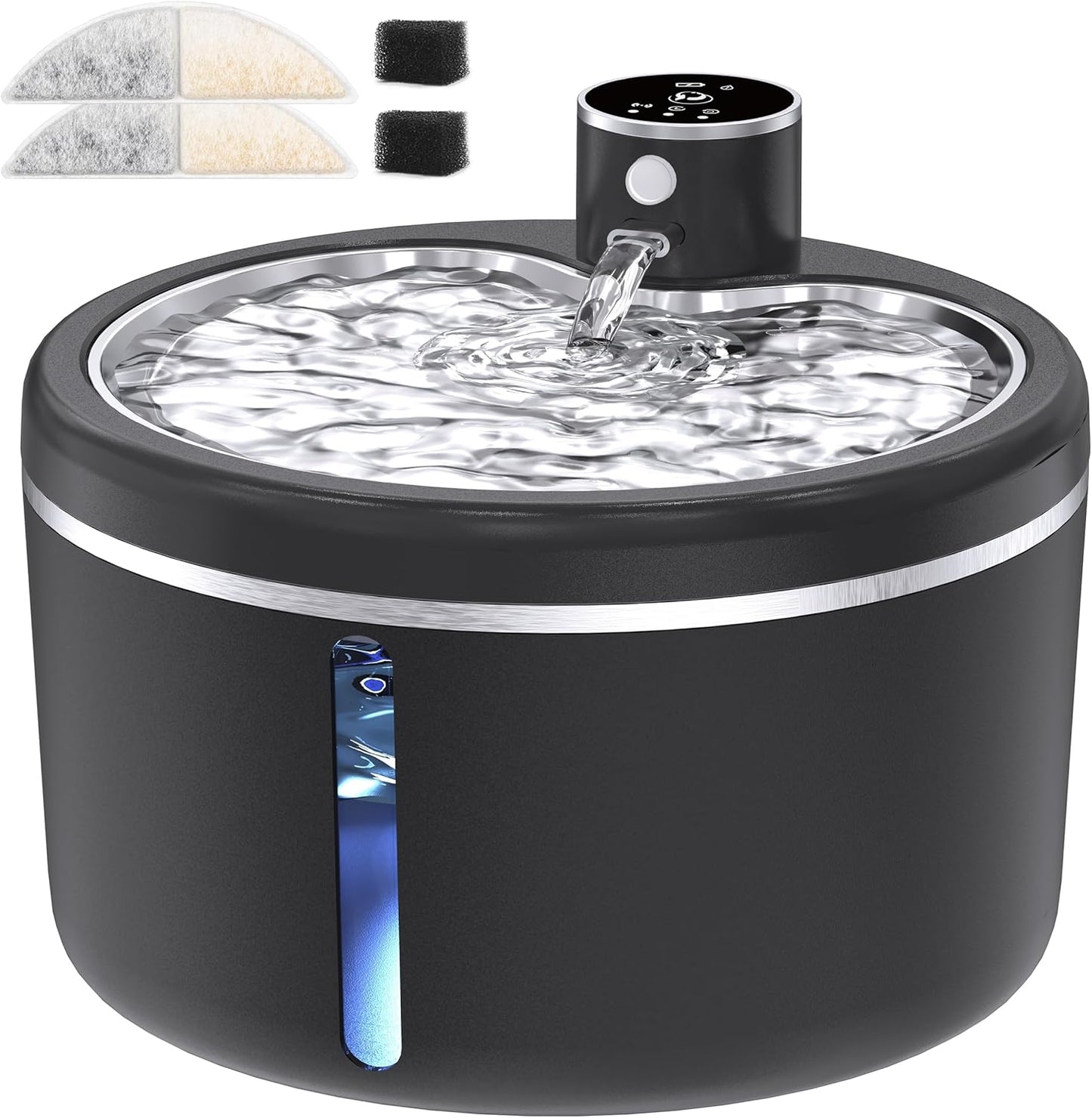 Cat Water Fountain Cordless, 108oz/3L Pet Fountains for Cats Indoor with Stainless Steel Tray, Battery Operated Cat Drinking Fountain with Motion Sens (Black) (Black)
