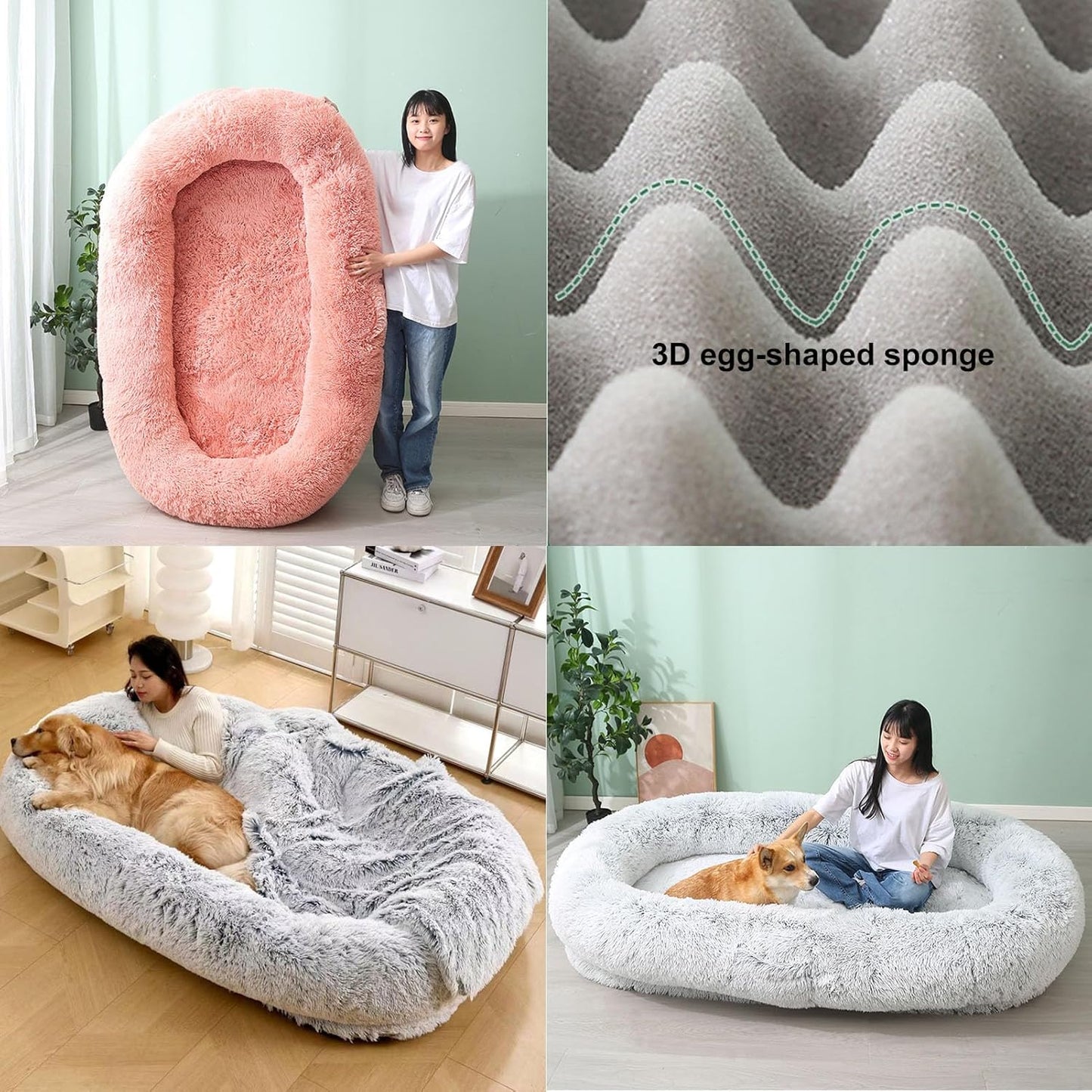 Human Dog Couch Beds for Adults,Long Human Size Dog Bed,Removable Cover,Washable,Waterproof,Orthopedic Design (Pink 190x115x35CM) (180x105x32CM)