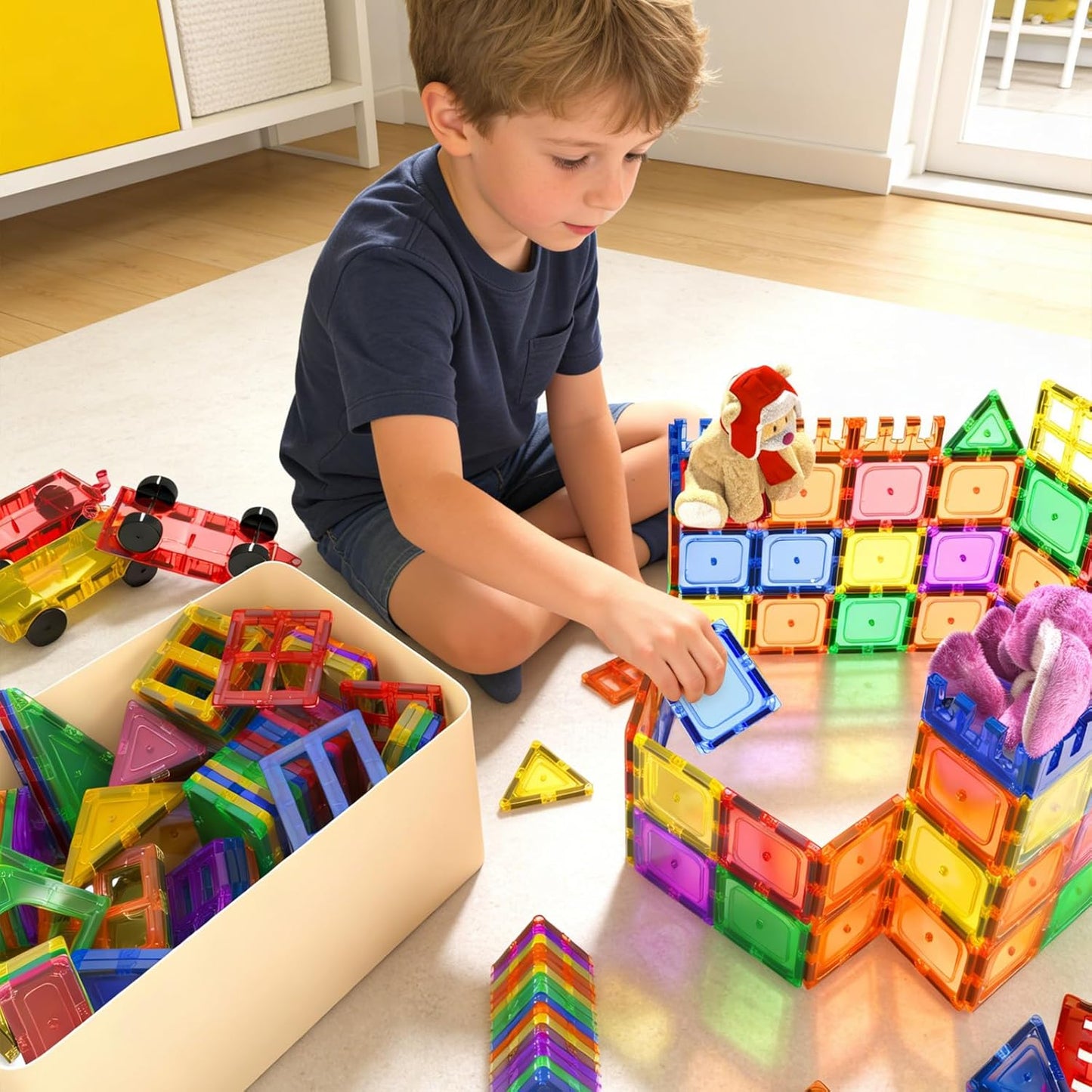 Coodoo 60 PCS Magnetic Building Tiles Kids Toys STEM Magnetic Blocks Sensory Toys Kids Games Magnet Building Toy for Boys and Girls Aged 3+, Kid Brain Development Preschool Kindergarten Toddler Toy
