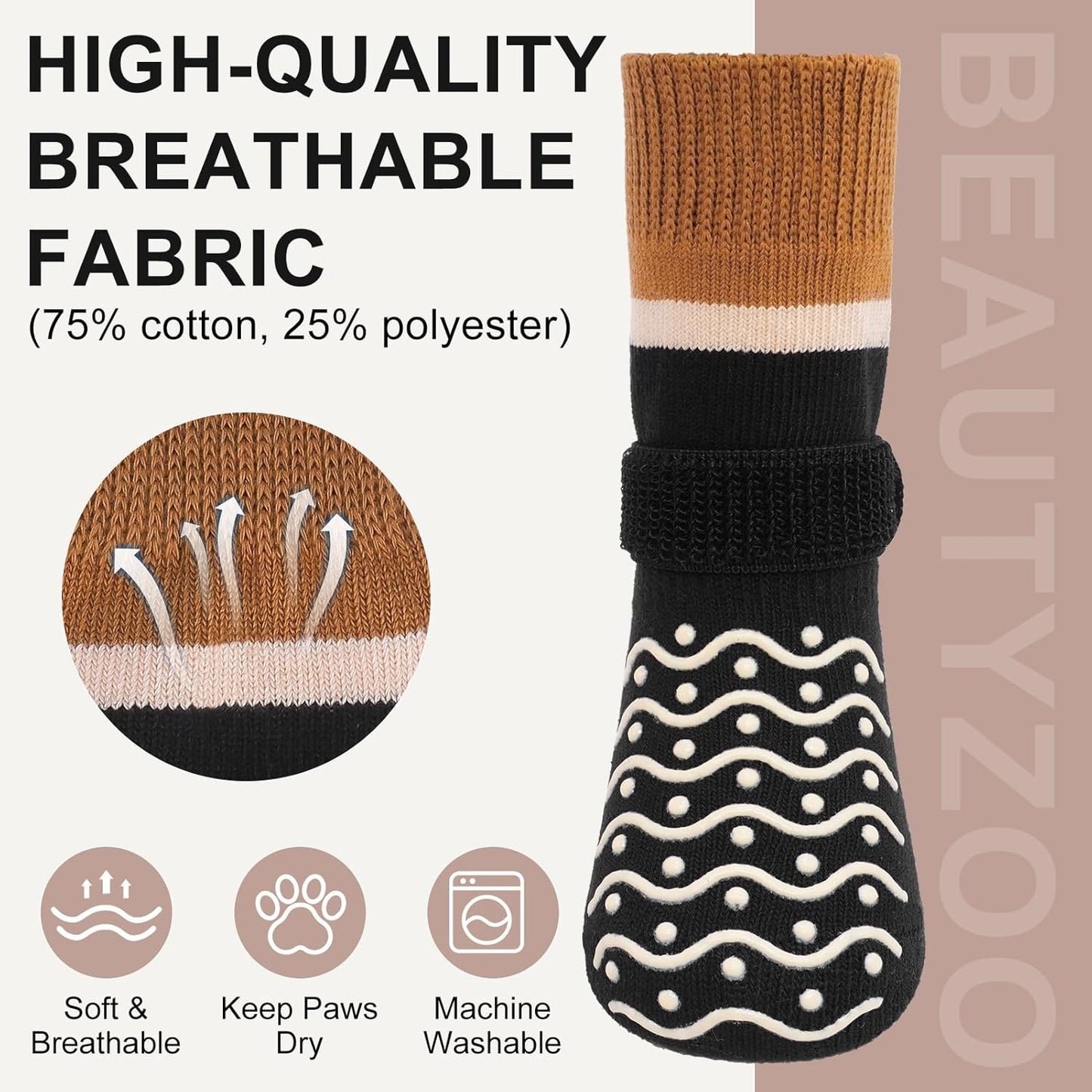 BEAUTYZOO Dog Socks to Prevent Licking Paws -Dog Shoes for Cold Winter Snow, Dog Boots & Paw Protectors with Grippers on Hardwood Floors, Anti Slip Dog Booties for Small Medium Large Senior Dogs