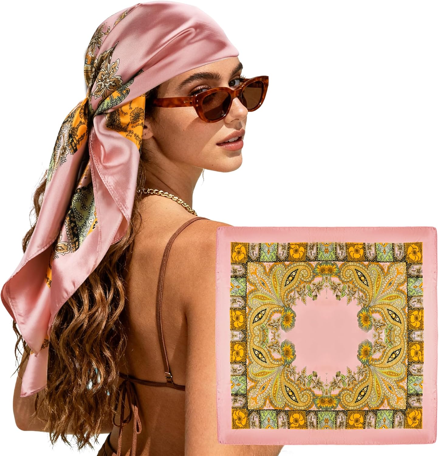 Large Square Head Scarf Bandana - 35" Satin Hair Scarf for Women Like Silk Scarf Fashion Hair Wrapping