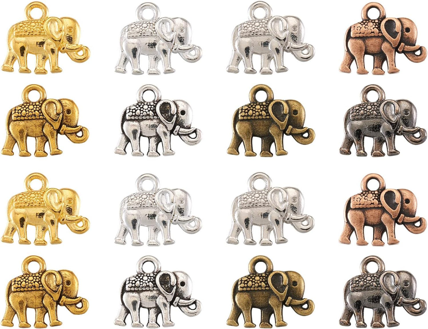 Craftdady Golden Elephant Lucky Pendants - Antique Gold Jesus Fish Vintage Buddhist Leaf Evil Eye Dangle Necklace Earring Charms for DIY Craft Jewelry Making