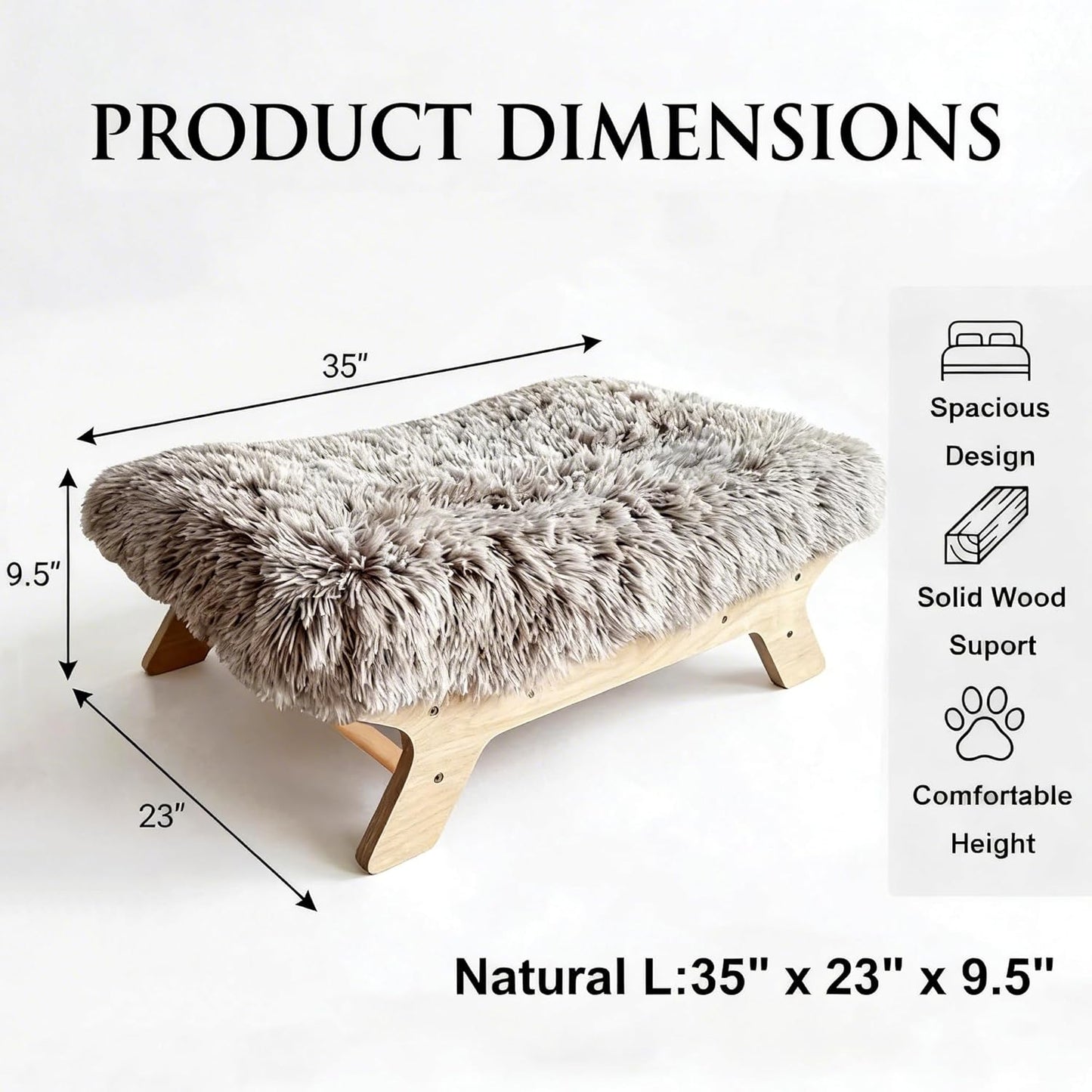 Elevated Dog Bed 37.4" x 28.5"x9.8”,Mid-Century Modern Raised Wooden Dog Bed Frame and Mattress for Large Pets up to 80lbs