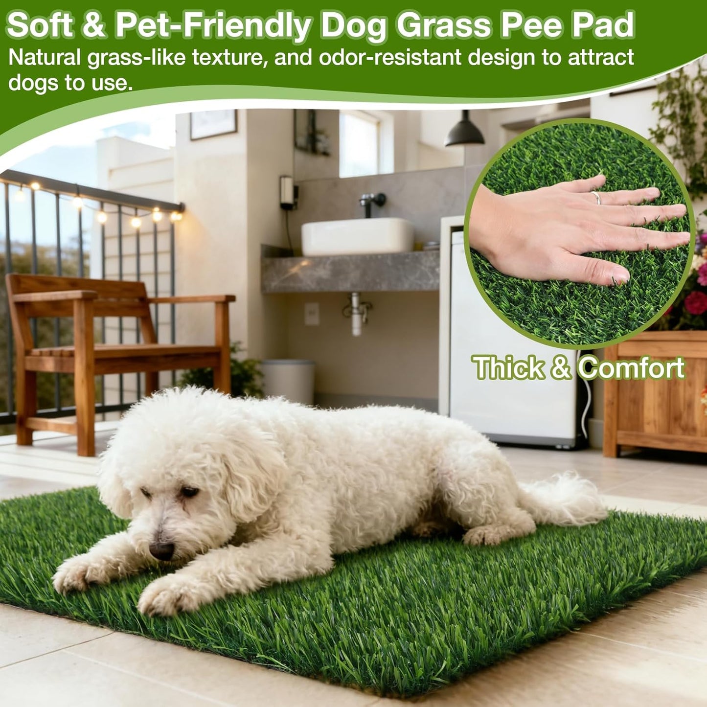 TOOKOO Realistic Fake Grass Pee Pad for Dogs Potty Traning - 2 Pack 16"x24" Replacement Pet Artificial Grass Patch Turf Indoor Outdoor Use