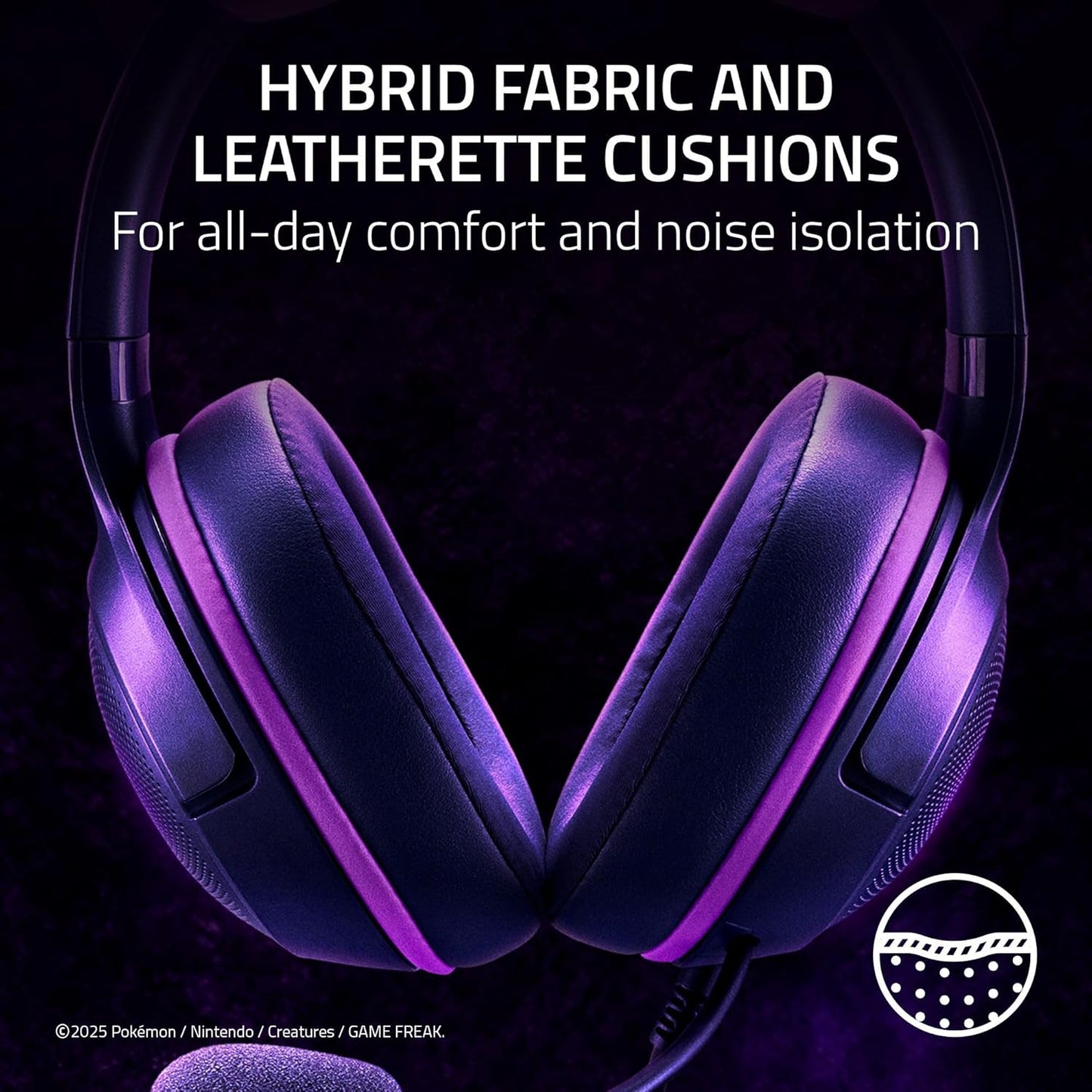 Razer Kraken Kitty V2 USB Wired Headset: Gengar Spikes - Stream Reactive Lighting - HyperClear Cardioid Mic - 40 mm Drivers - 7.1 Surround Sound - Comfortable Ear Cushions - Pokemon Gengar Edition