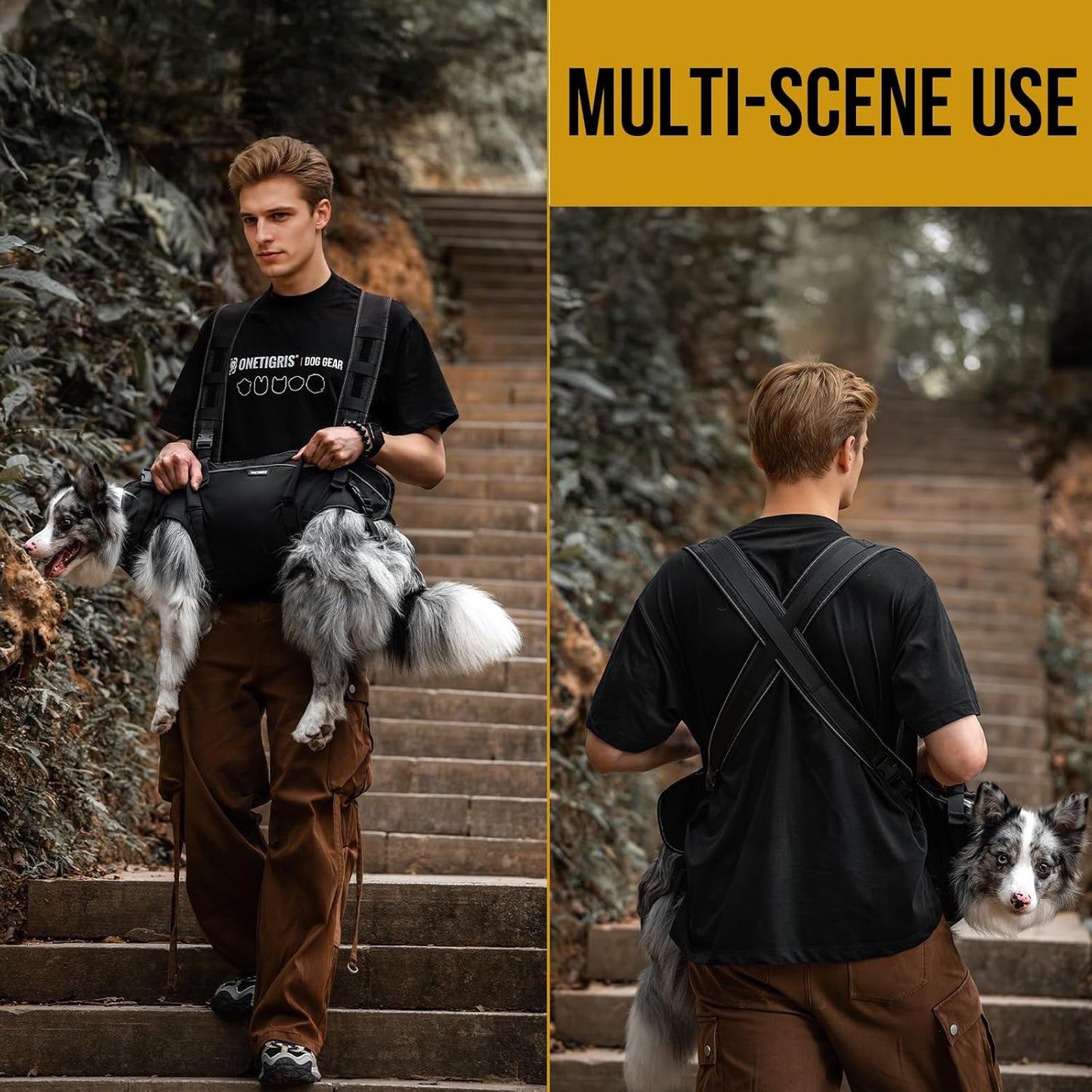 OneTigris Dog Backpack Carrie, Lift Harness with Handle for Large Dogs, Reinforced Padded Dog Sling for Joint Injuries, Arthritis, Ideal for Stairs, Elderly Dogs Fits 60-90 lbs