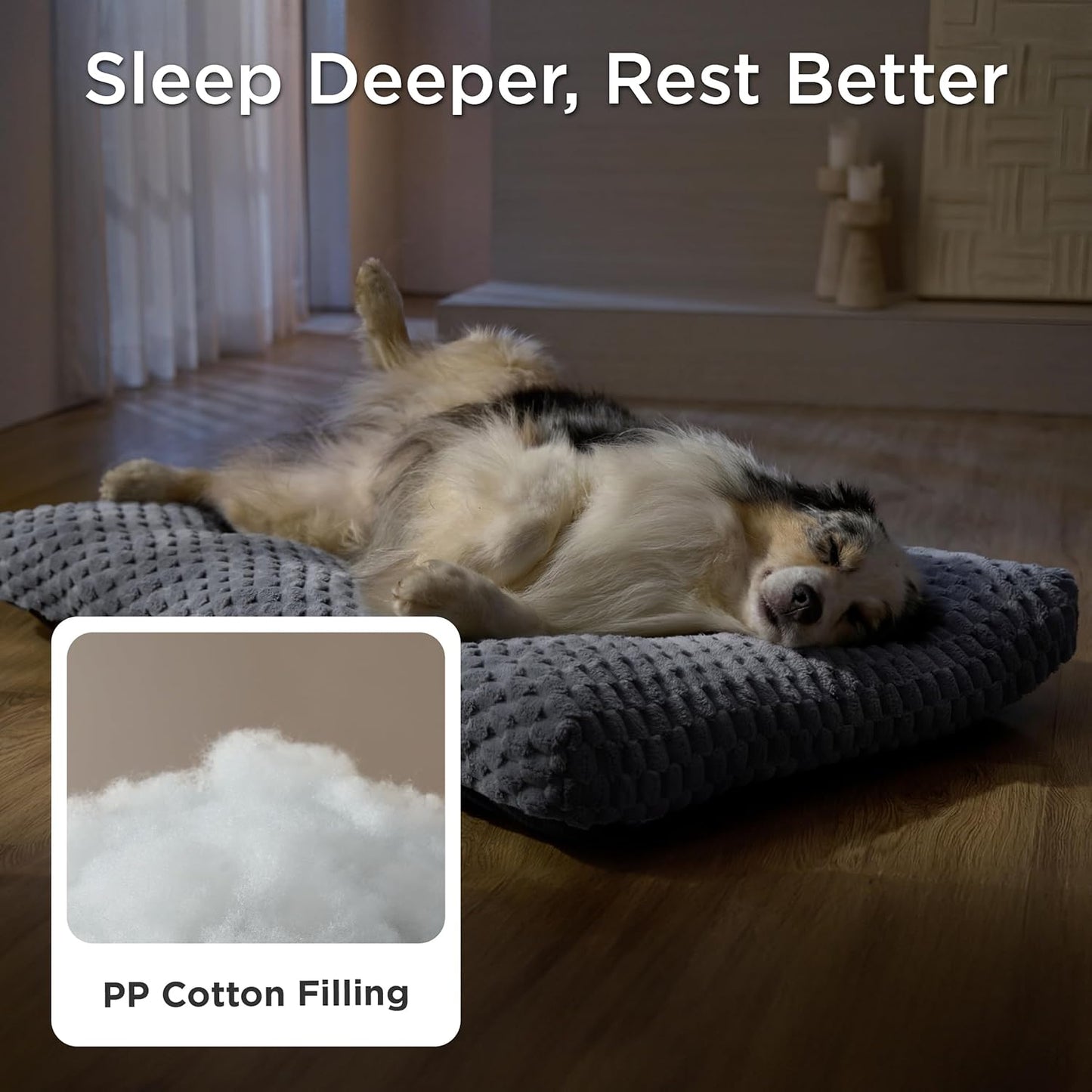 Bedsure Washable Dog Bed for Crate Large Sized Dog, Soft Fluffy Bubble Fleece Pet Bed Mat for Deep Sleep, Non-Slip and Machine Washable Kennel Sleeping Pad for Large Dogs, 35"x23"x3.5", Grey