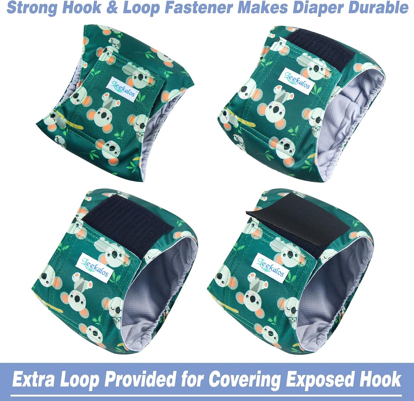 Leekalos Male Dog Diapers (3 Pack), High Absorbing Dog Belly Bands for Male Dogs, Washable Reusable Dog Male Wraps (Koala, Medium)