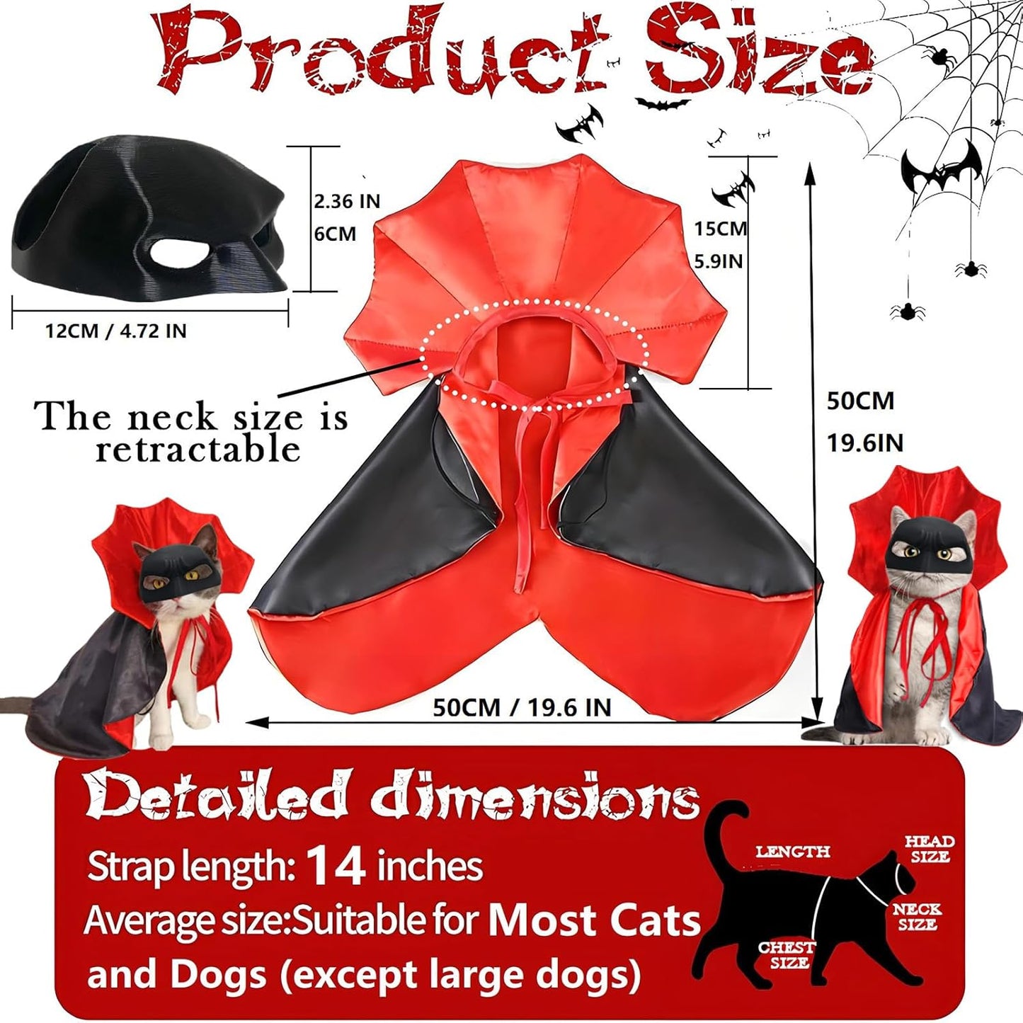 Cat Costumes, Cat Mask Cape Vampire Cats Costume Dog Halloween Vampire Costume Funny Pet Devil Cape Cloak Costumes for Cats Dogs